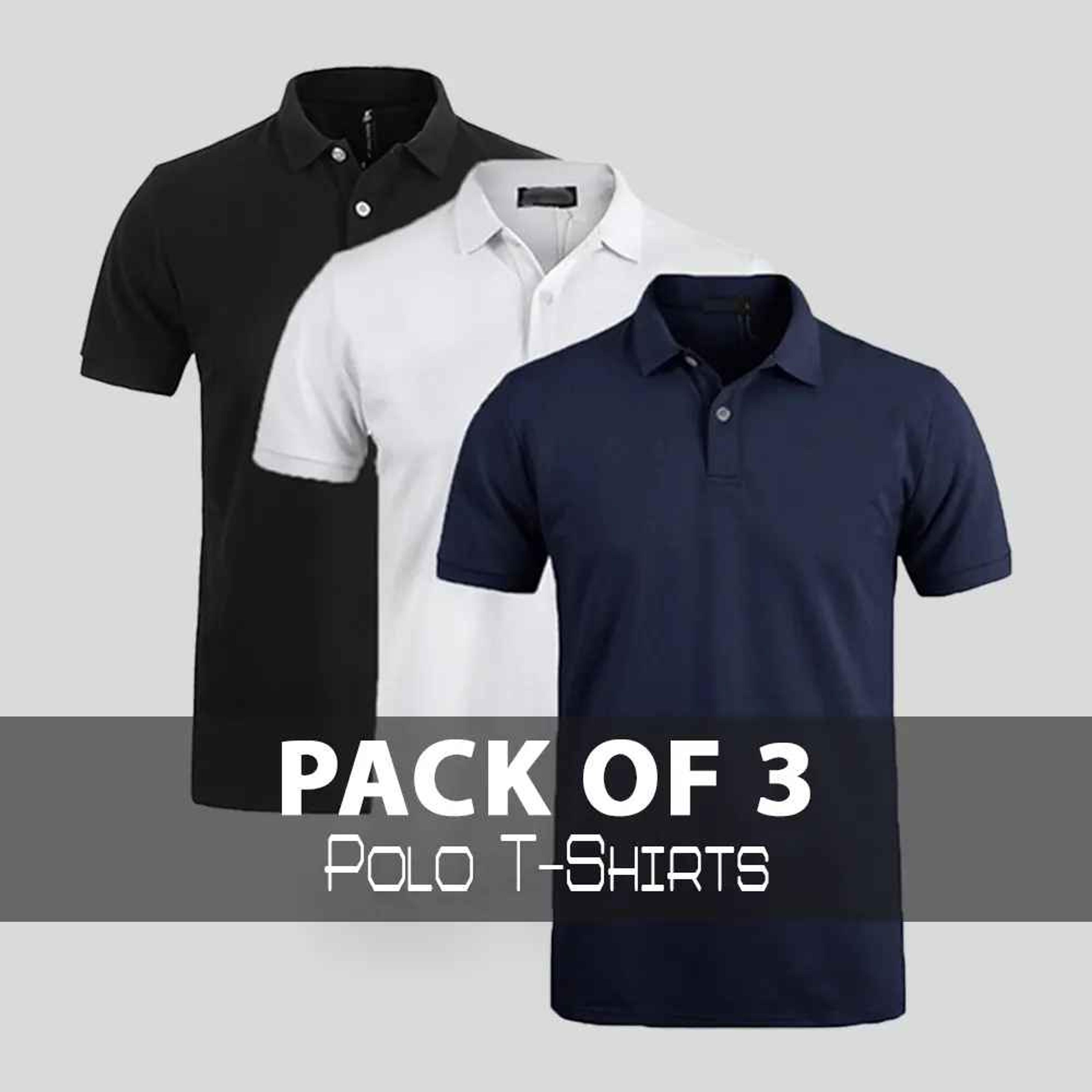 Pack of 3 Plain Polo T-Shirt for Men image 1