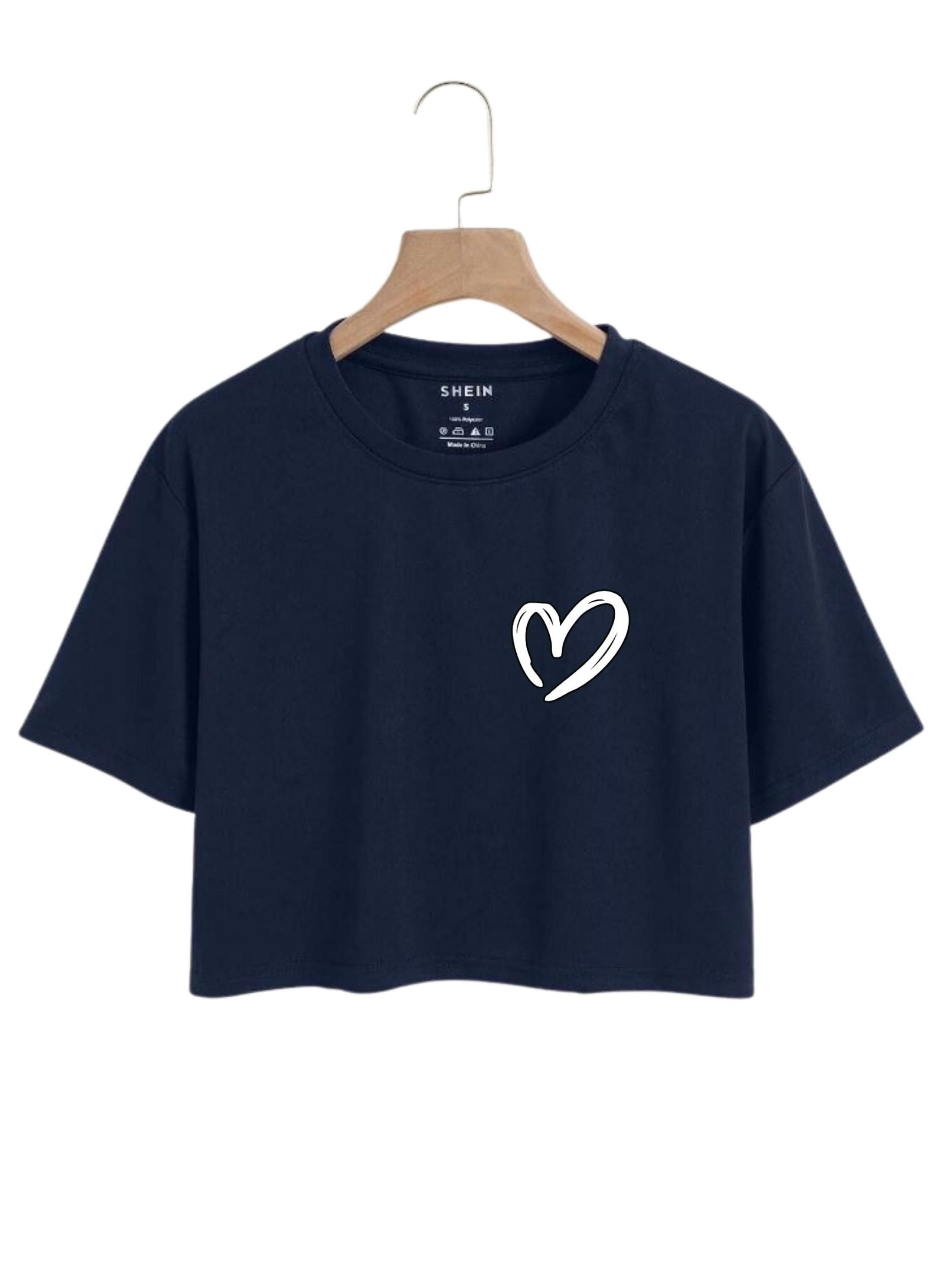 New Graphic Heart Logo Print Crop Top Round Neck Half Sleeves Casual Printed Cotton Crop T Shirt For Girls Women And Ladies - Image 7