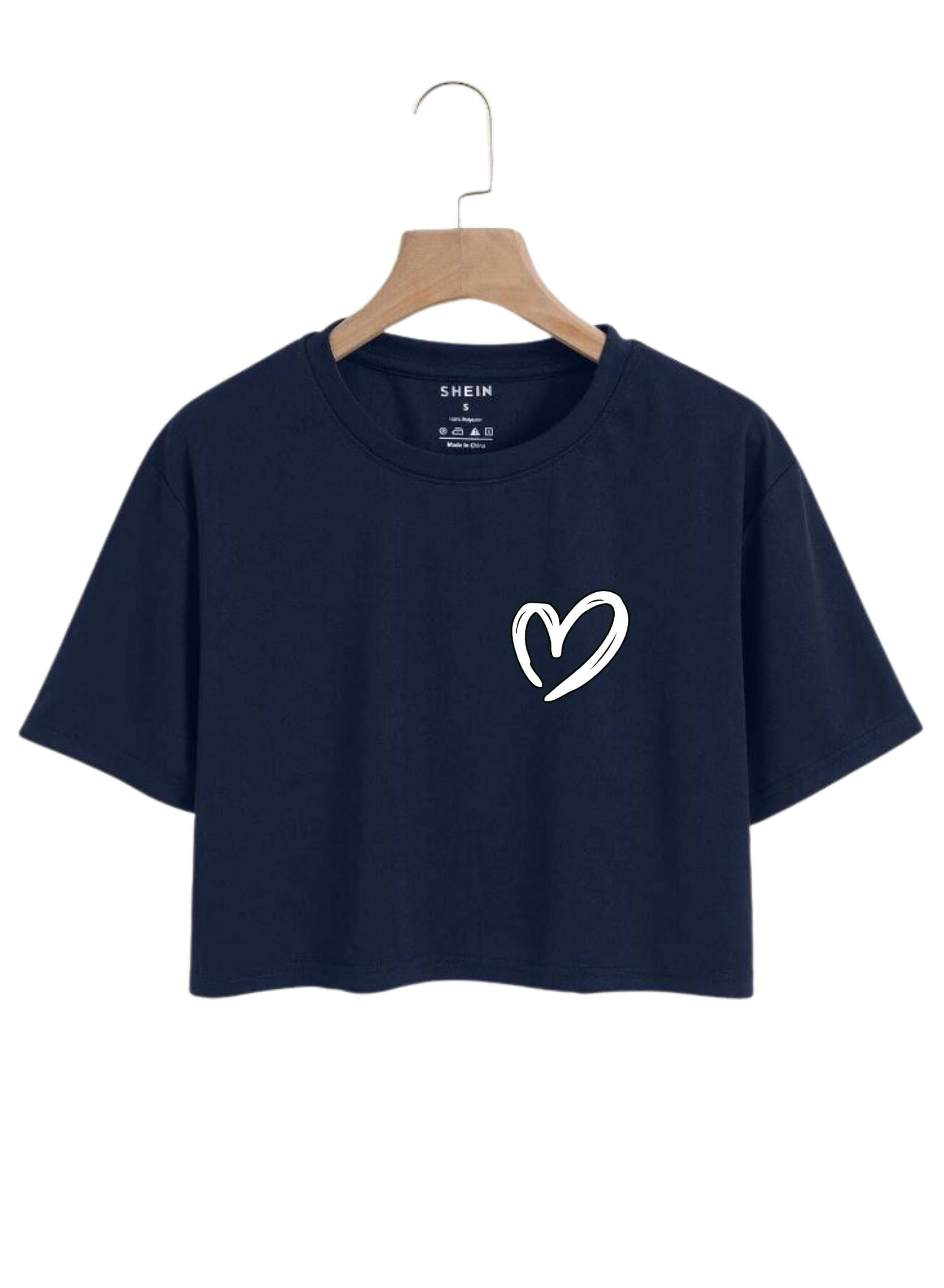 New Graphic Heart Logo Print Crop Top Round Neck Half Sleeves Casual Printed Cotton Crop T Shirt For Girls Women And Ladies image 7
