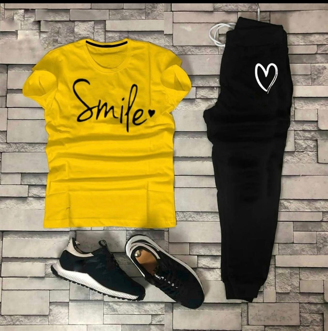 STYLISH SMILE HEART Tag Printed Summer Tracksuit For Women & Girls Tee-shirt with trousers New Design Round Neck Half Sleeves T Shirts Top Quality Gym Wear/Casual and comfortable Pair T-Shirt and Trouser - Image 6