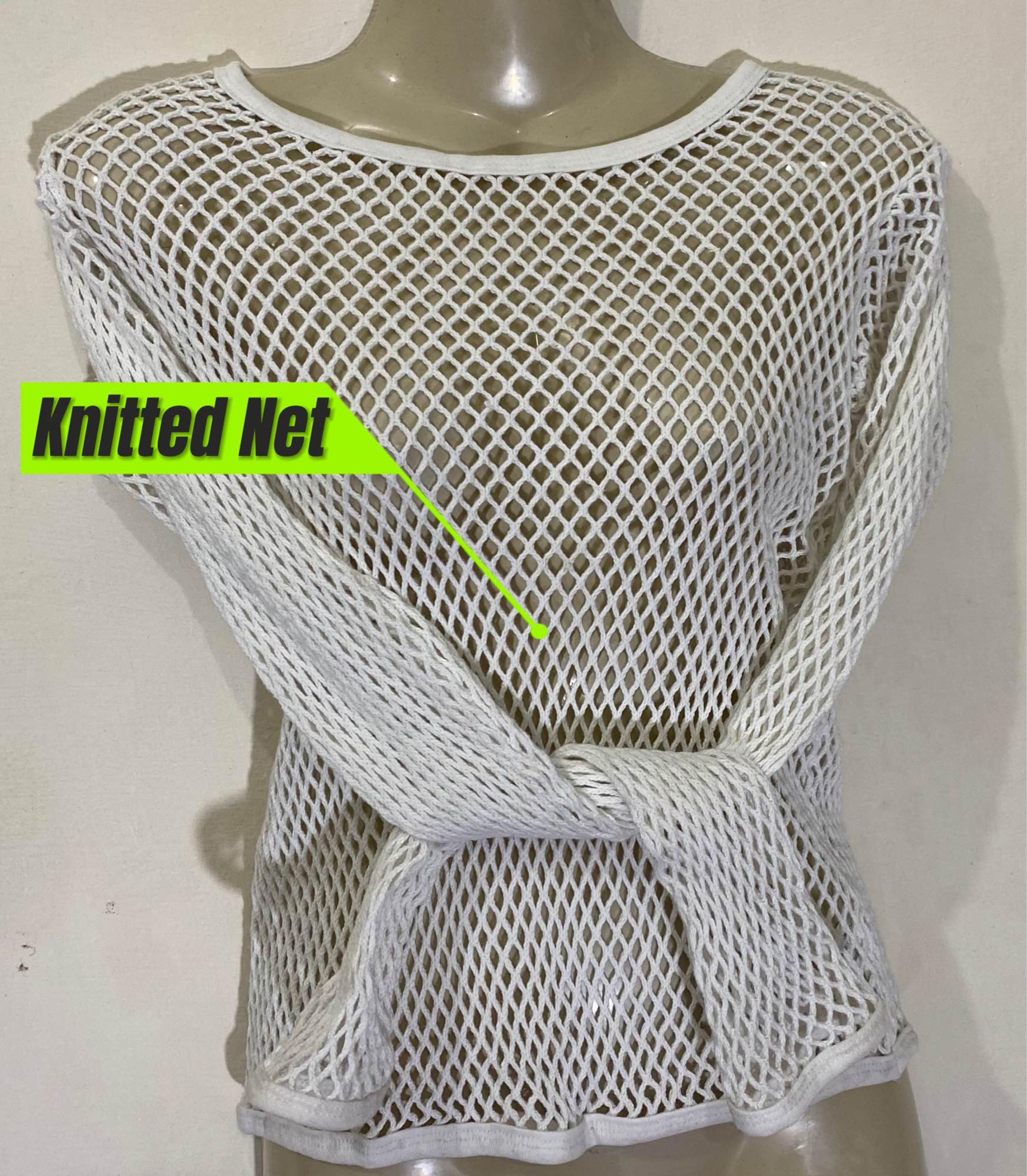 Knitted Fishnet Pure white Colour Long Sleeves Tanktop Shirt | Girls | Women | Shirt image 4