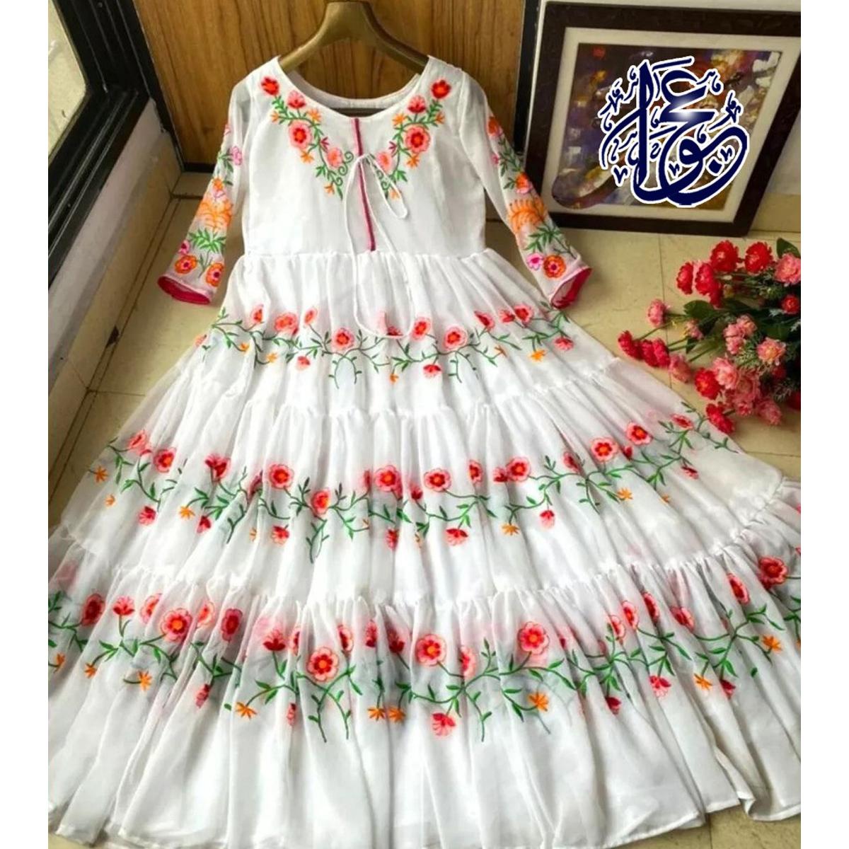 Stylish Flower Embroidered Chiffon Maxi Full Flair (Only Maxi) Paty Wear Maxi Dresses For Women - Image 1