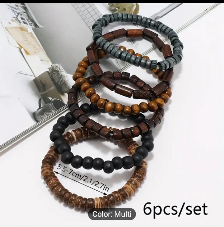 6pcs Men's trendy fashion beaded bracelets, multilayer Elastic thread - Image 1