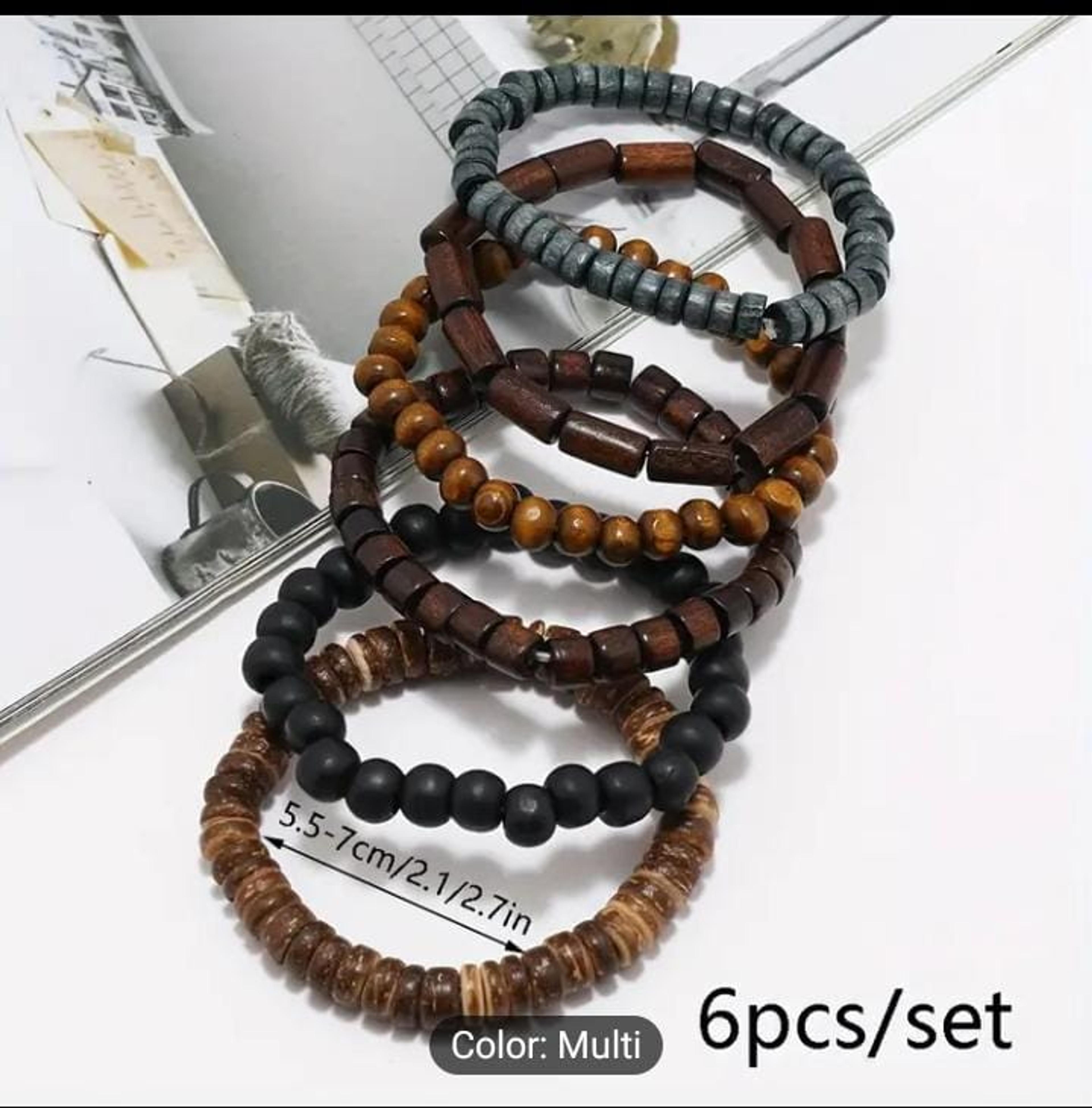 6pcs Men's trendy fashion beaded bracelets, multilayer Elastic thread image 1