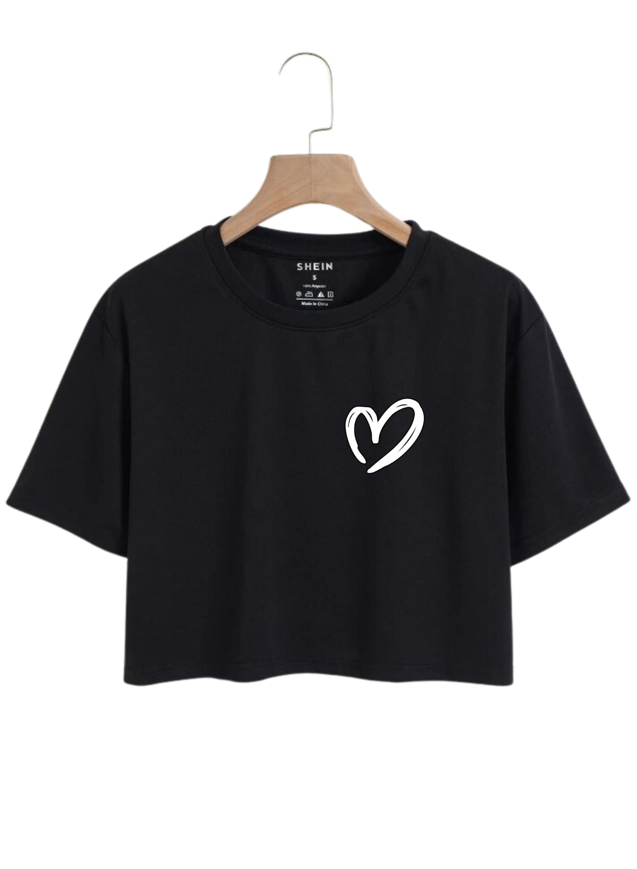 New Graphic Heart Logo Print Crop Top Round Neck Half Sleeves Casual Printed Cotton Crop T Shirt For Girls Women And Ladies - Image 4