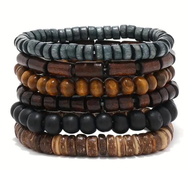 6pcs Men's trendy fashion beaded bracelets, multilayer Elastic thread - Image 3