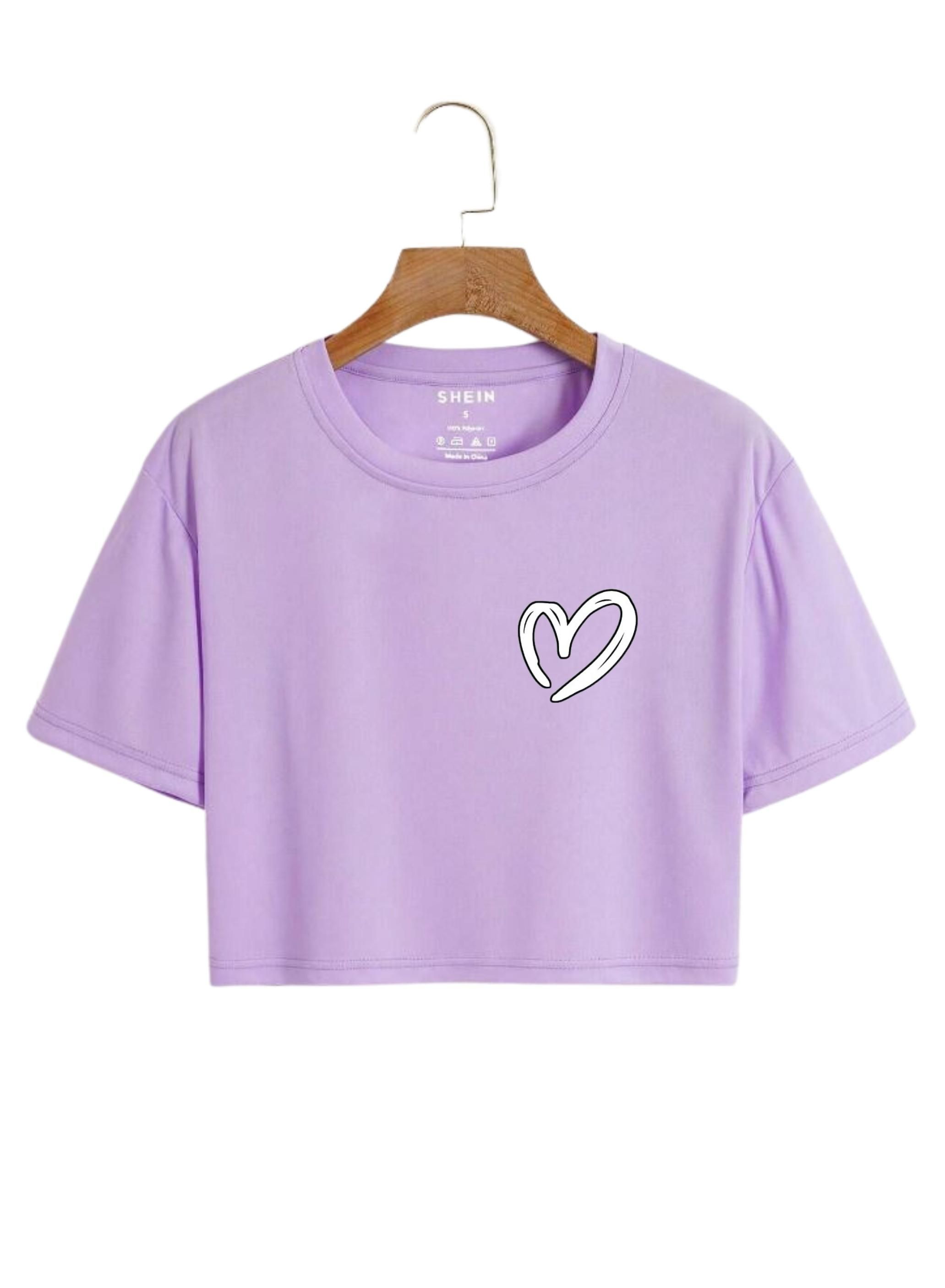 New Graphic Heart Logo Print Crop Top Round Neck Half Sleeves Casual Printed Cotton Crop T Shirt For Girls Women And Ladies - Image 2