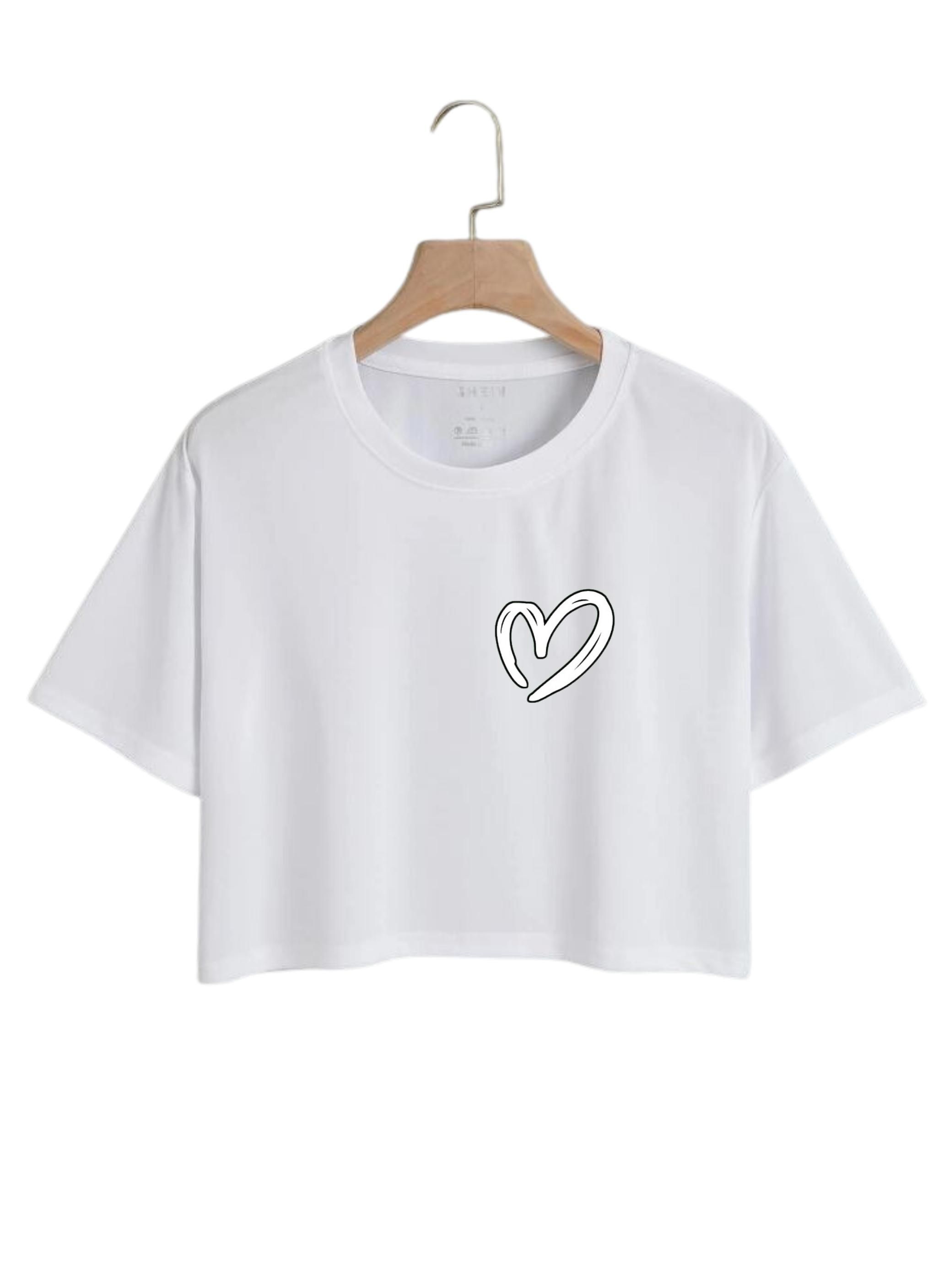 New Graphic Heart Logo Print Crop Top Round Neck Half Sleeves Casual Printed Cotton Crop T Shirt For Girls Women And Ladies - Image 3