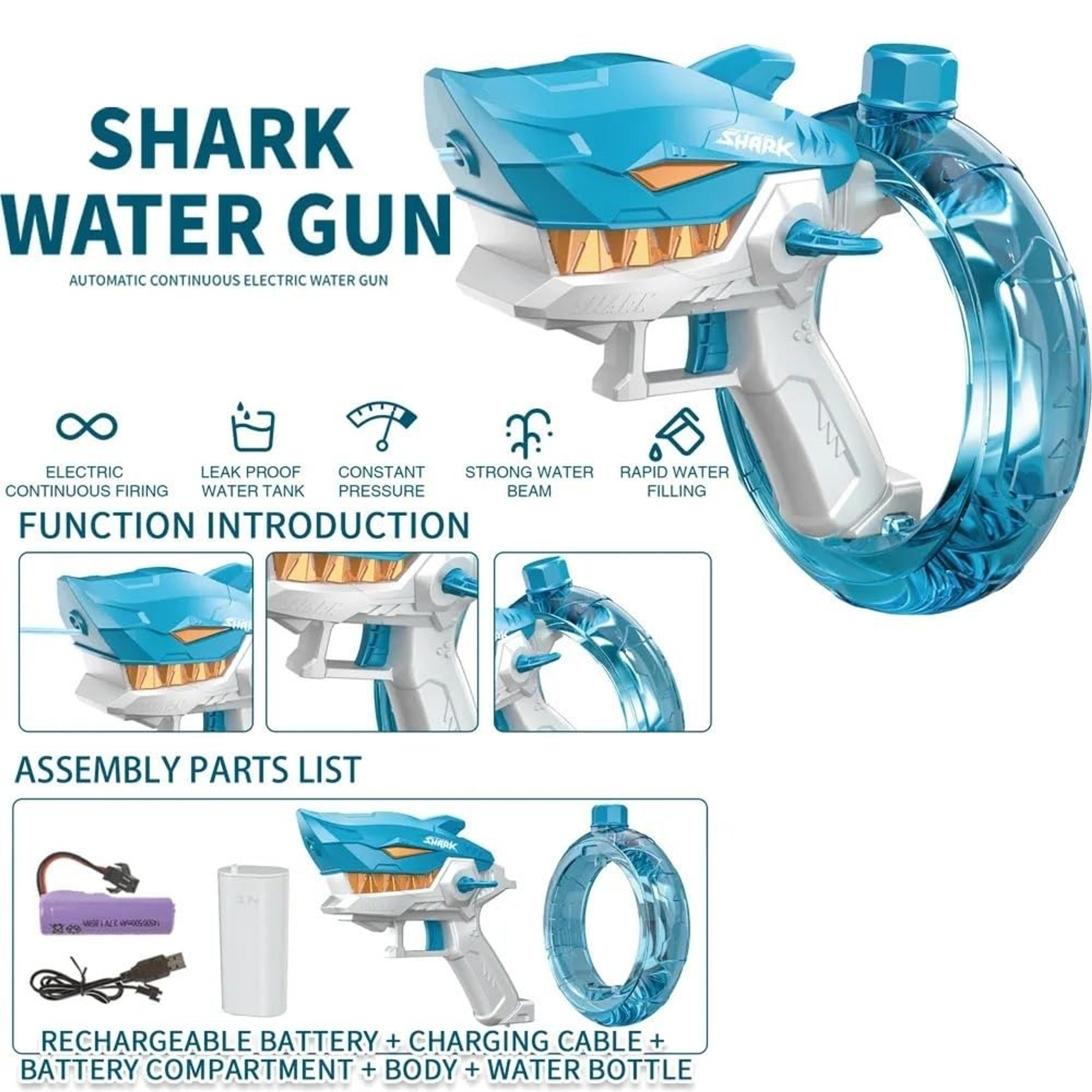 Rechargeable Shark Water Gun – High Pressure Electric Water Blaster Toy For Kids, Long Range Water Shooter, Fun Outdoor Summer Play (Random Color) image 3