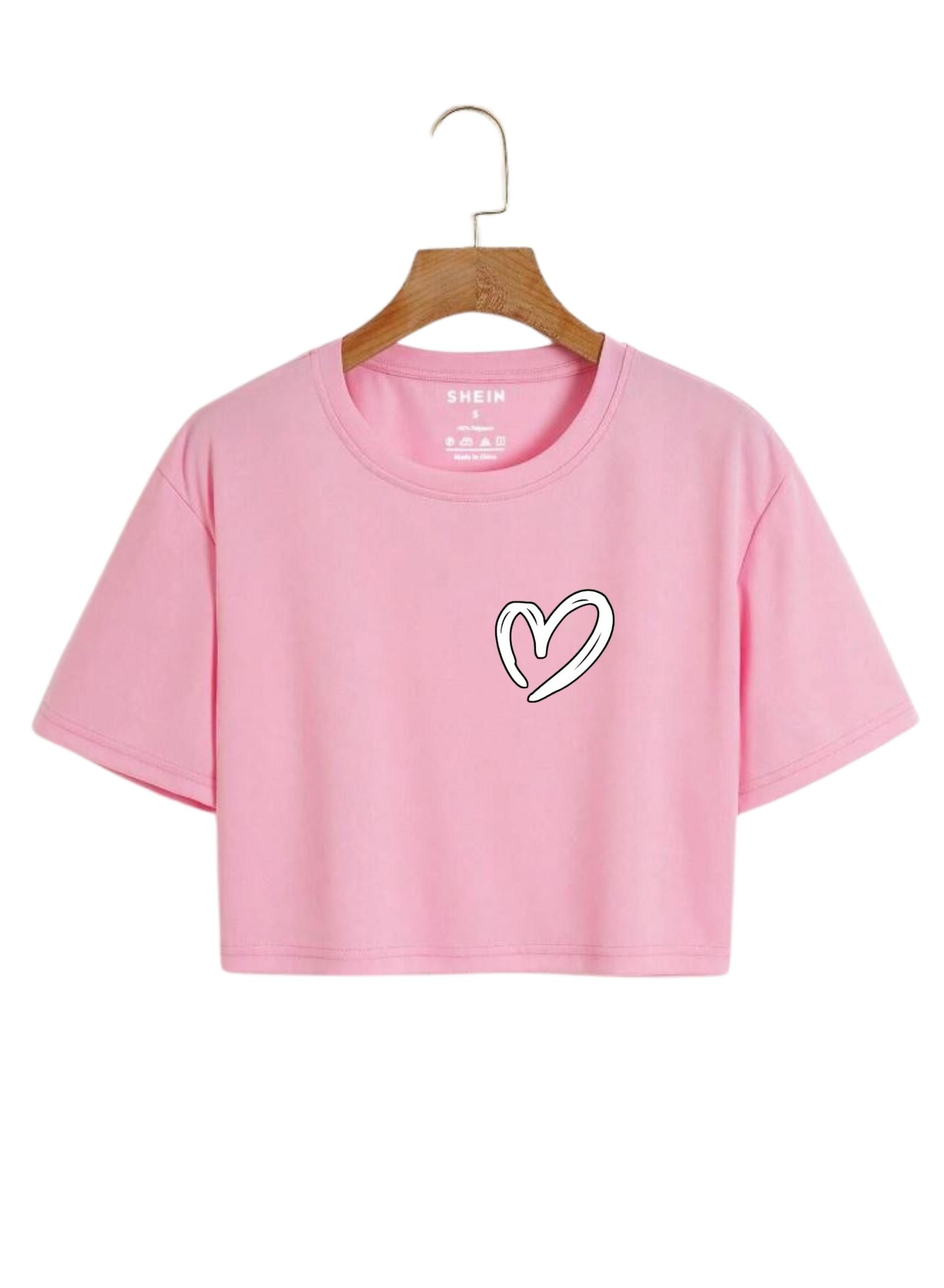 New Graphic Heart Logo Print Crop Top Round Neck Half Sleeves Casual Printed Cotton Crop T Shirt For Girls Women And Ladies - Image 5