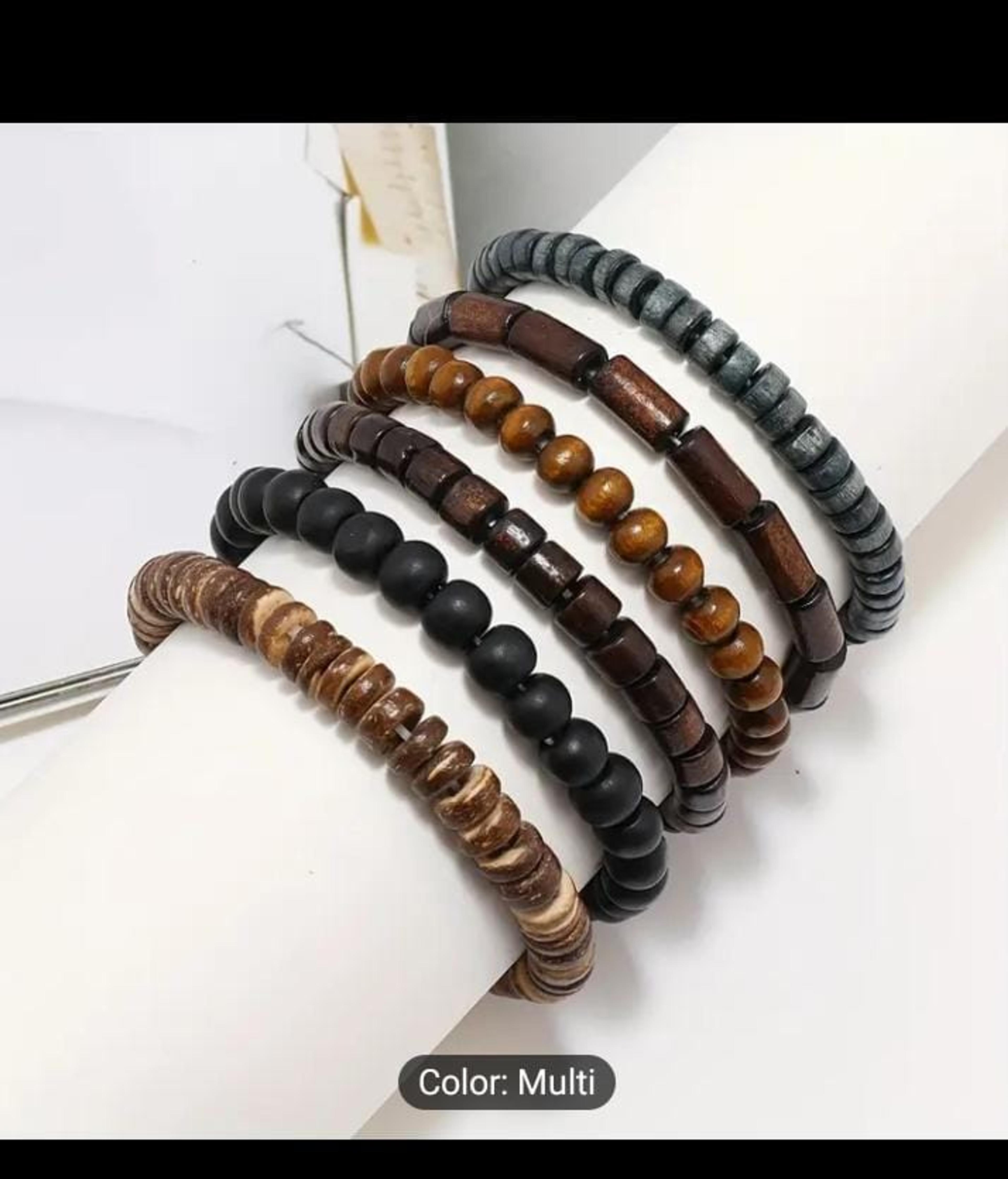 6pcs Men's trendy fashion beaded bracelets, multilayer Elastic thread image 2
