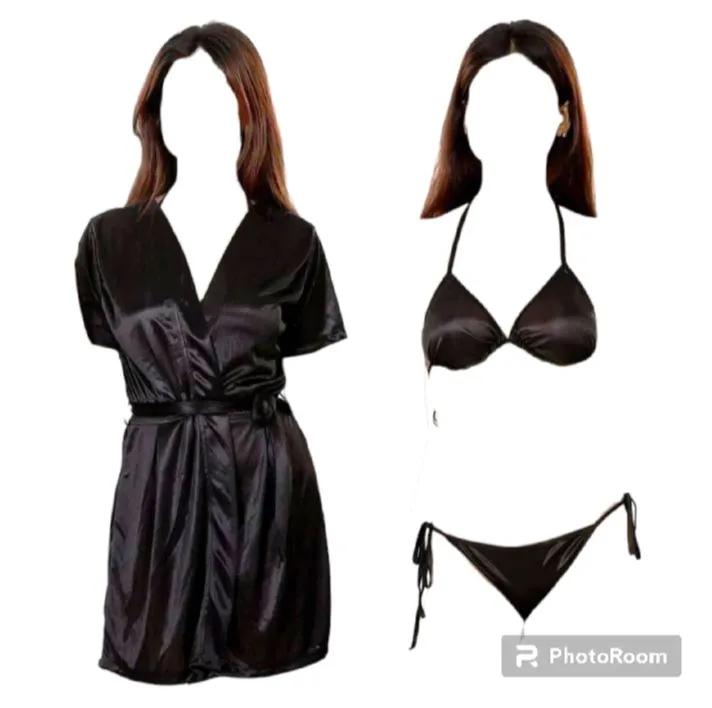 Silk Wear - Women 3 Piece Nighty Sleepwear Silk Satin night dress Lingerie Set . image 1