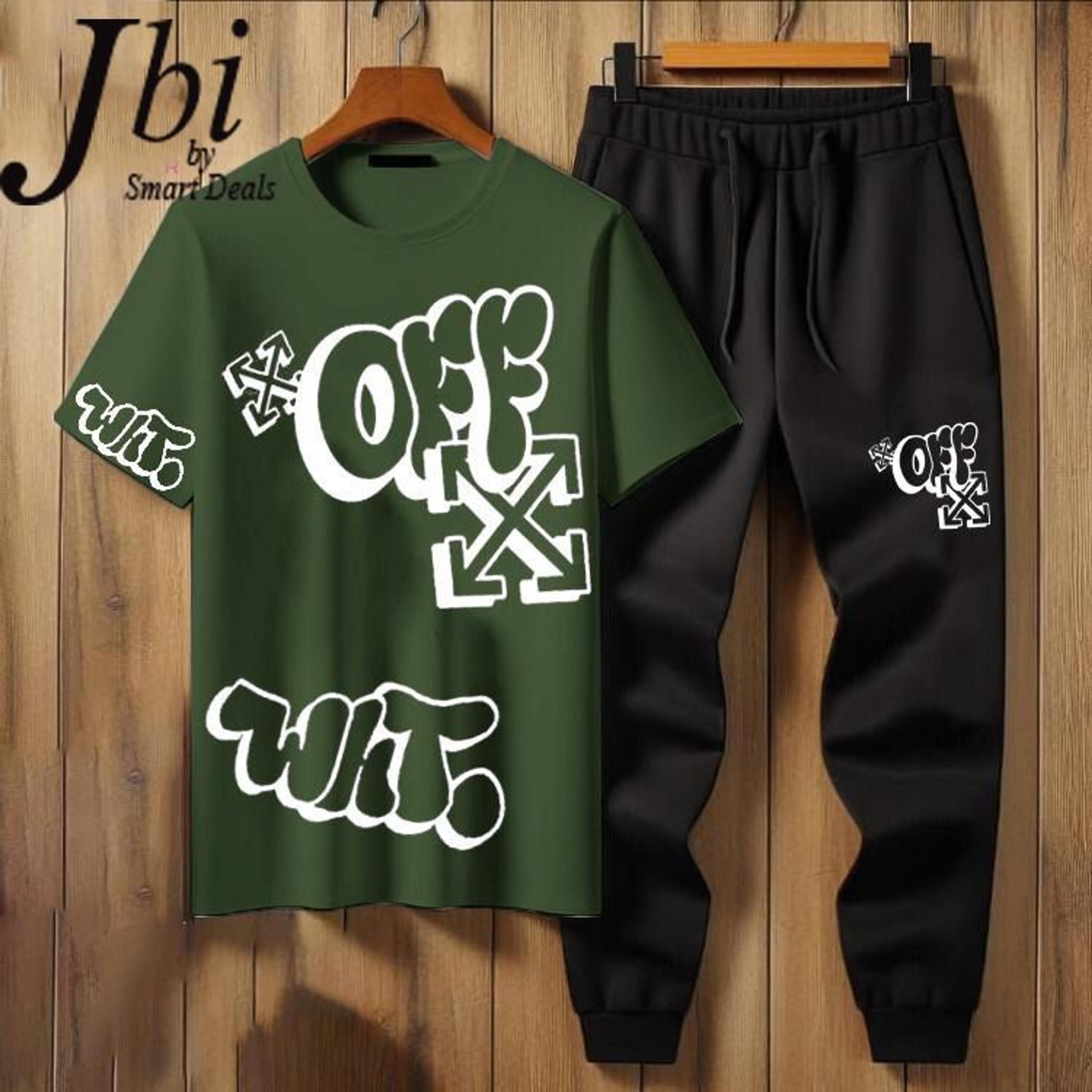 Trendy Fashion Summer Ellegant Tracksuit OFF-X printed T-shirt and Trouser new Arrivals Gym Sports Outdoor Casual wear tshirt Track Suits for Men at Faiq Store image 1