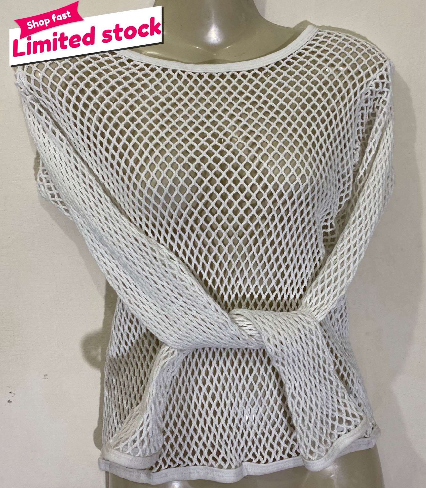 Knitted Fishnet Pure white Colour Long Sleeves Tanktop Shirt | Girls | Women | Shirt image 2