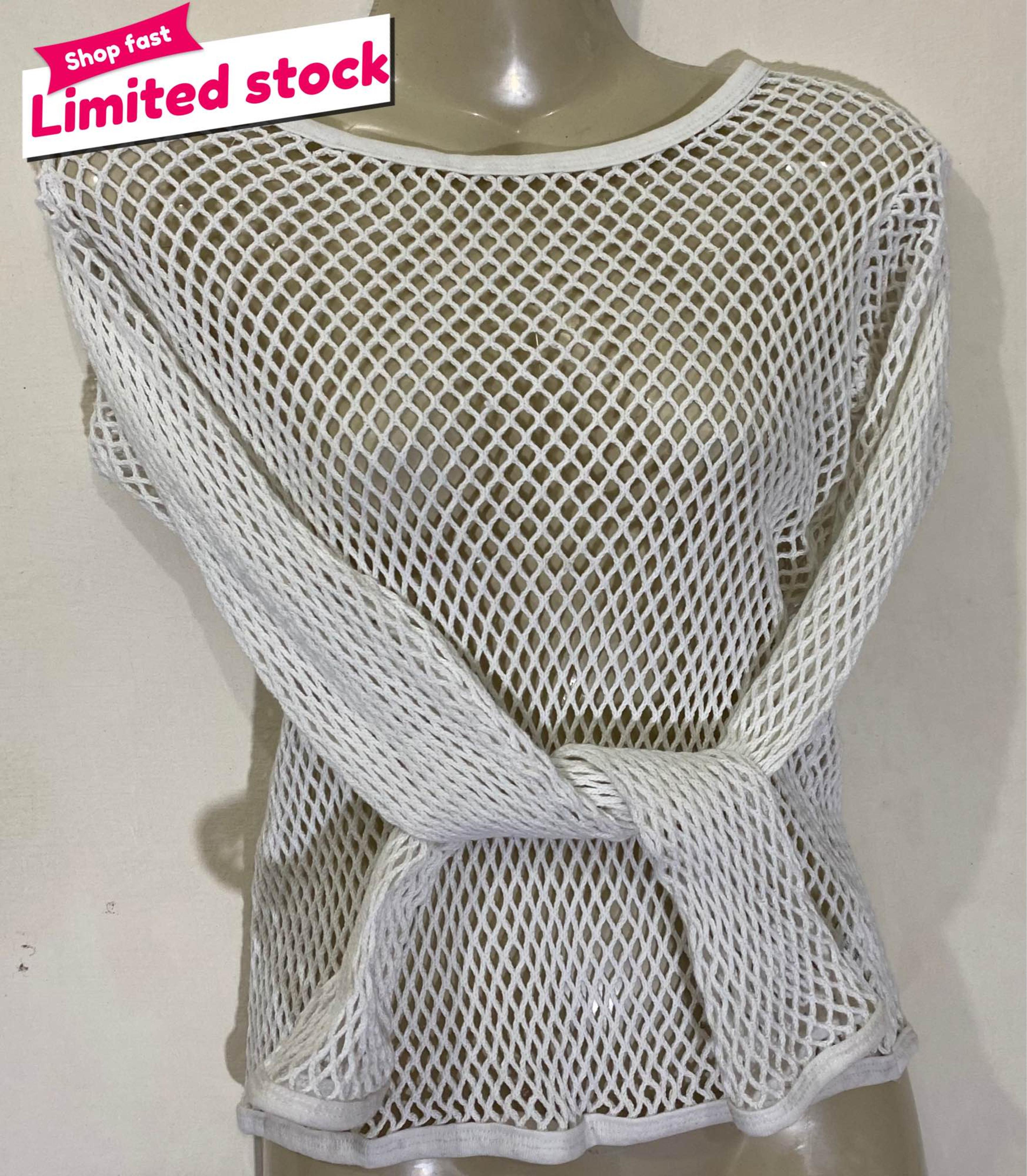 Knitted Fishnet Pure white Colour Long Sleeves Tanktop Shirt | Girls | Women | Shirt image 2