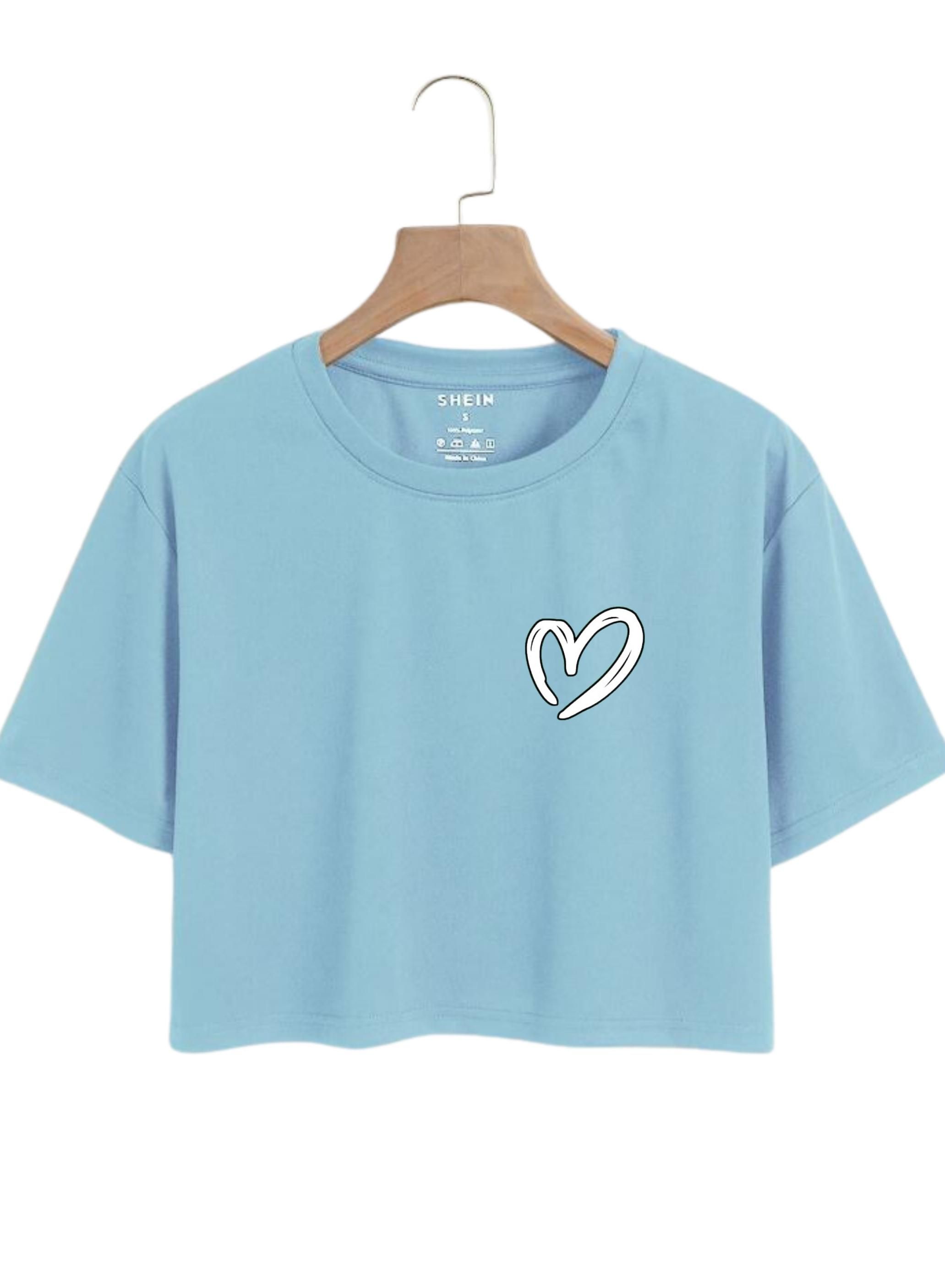 New Graphic Heart Logo Print Crop Top Round Neck Half Sleeves Casual Printed Cotton Crop T Shirt For Girls Women And Ladies - Image 6