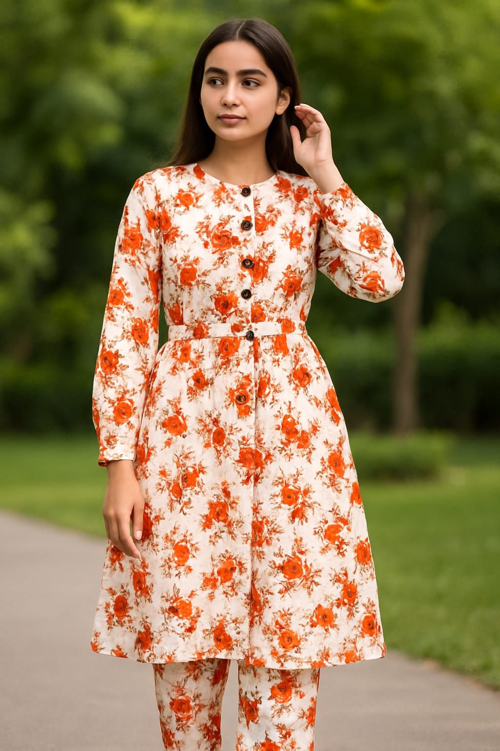 Zebaish Stitched Printed 3PC Maxi Dress for Women – Stylish Long Dress for Girls – Stitched 3-Piece Suit for Women – Trendy Dresses for Girls & Ladies - Image 1