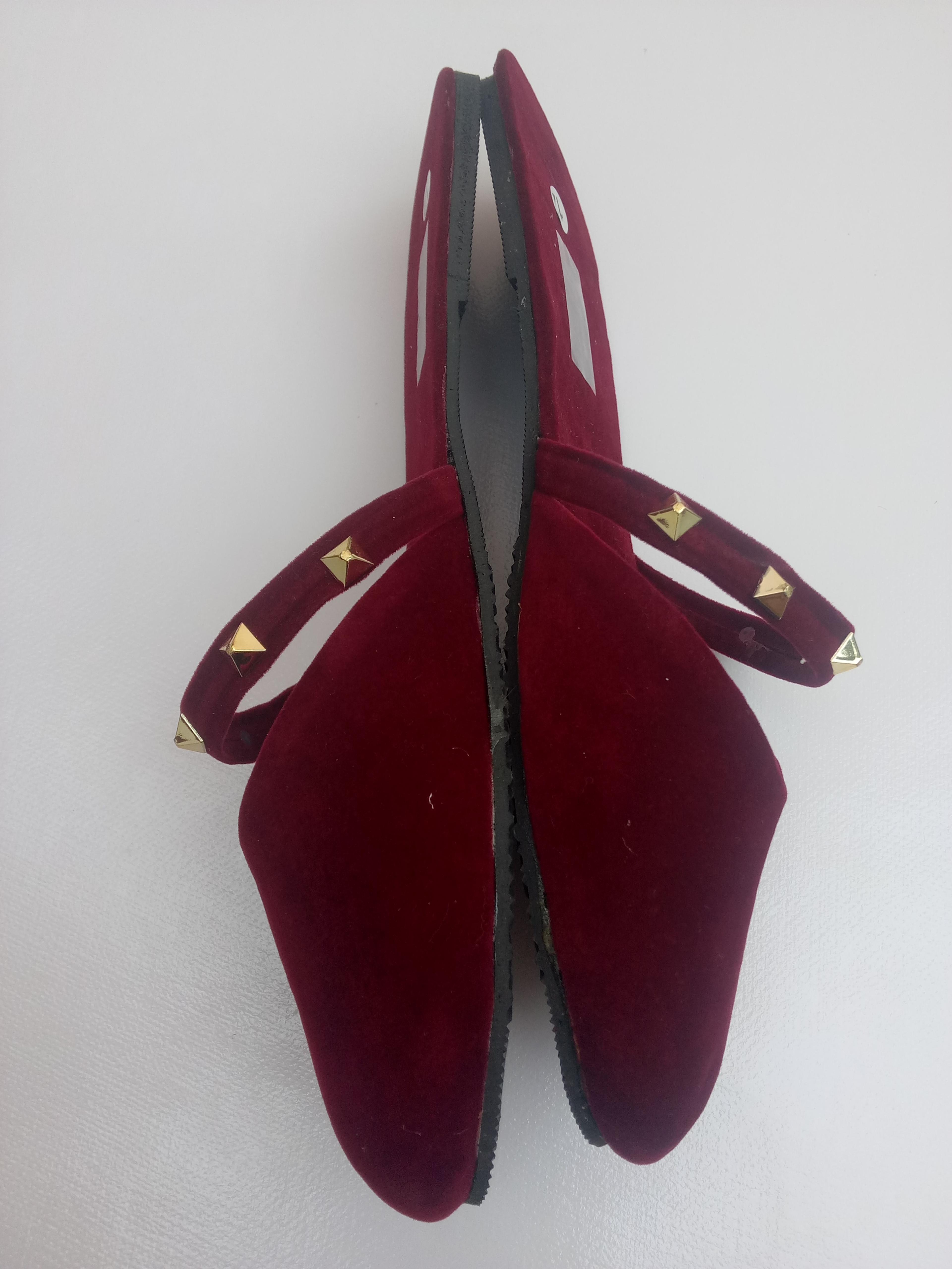 Hot Maroon velvet valentino trendy fashion half pumps shoes for girls and womens.winter shoes for women.winter pumps for girl image 3