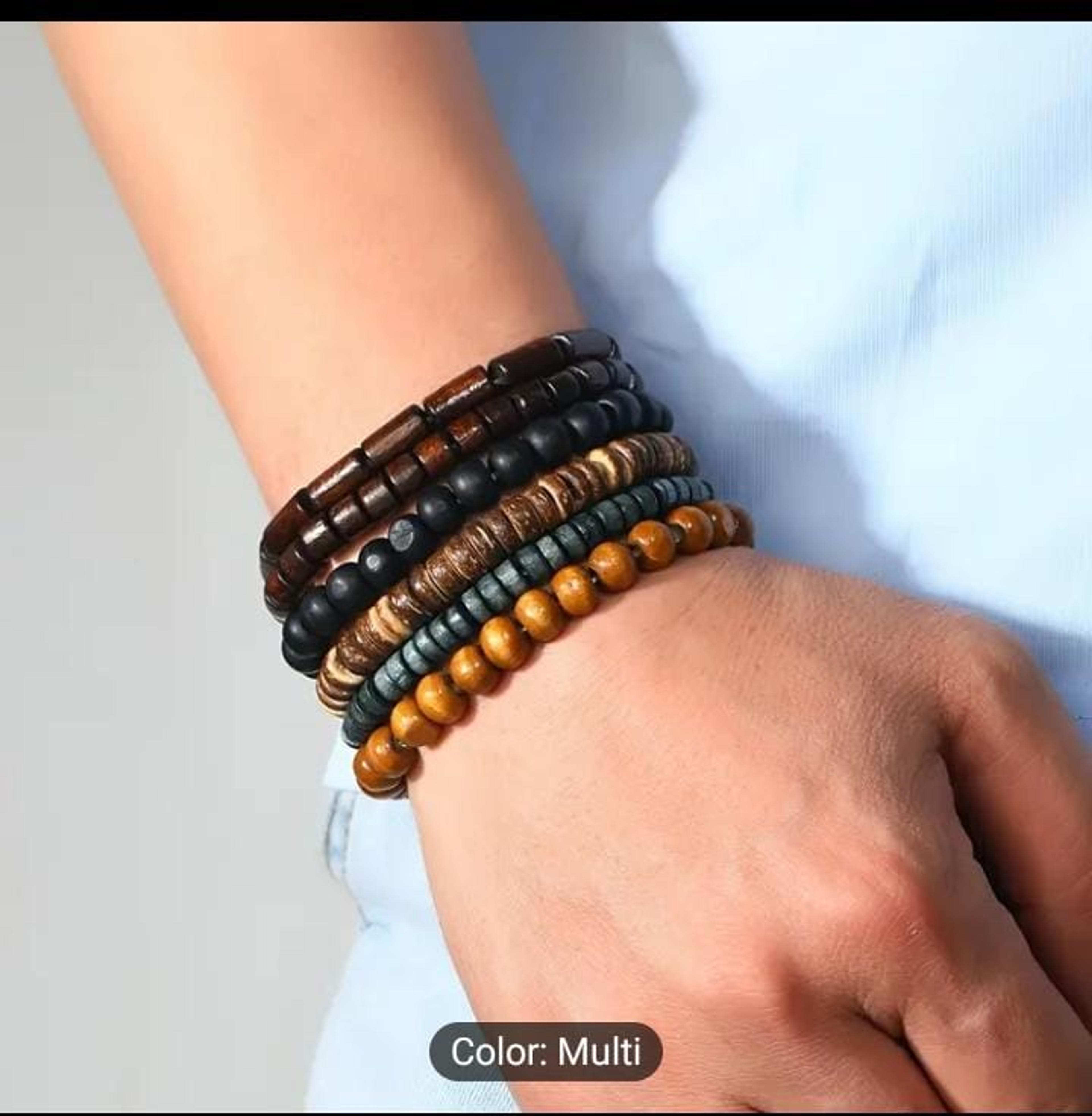 6pcs Men's trendy fashion beaded bracelets, multilayer Elastic thread image 4