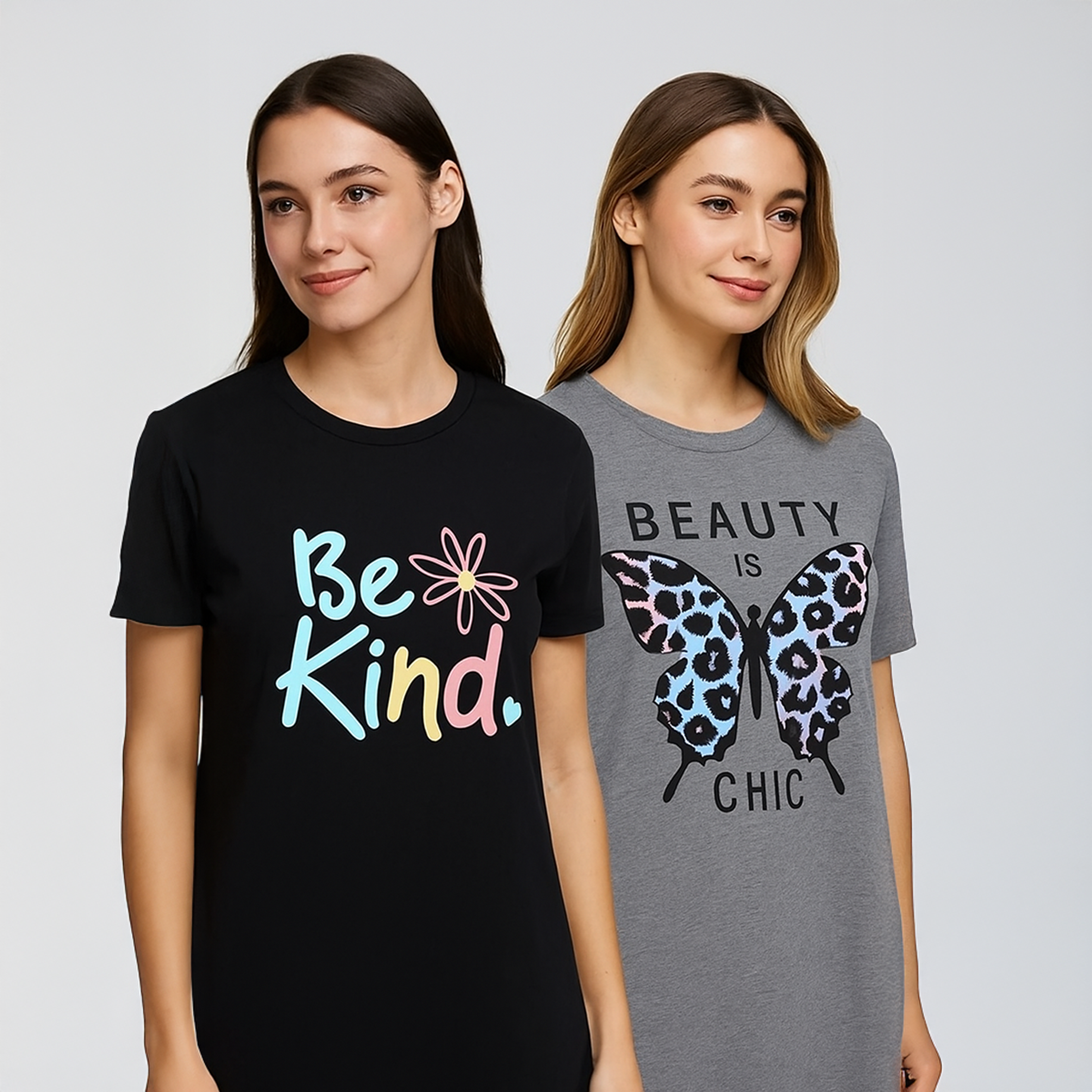 Aua n Co Pack of 2 Long Printed T-Shirt For Women and girls image 1