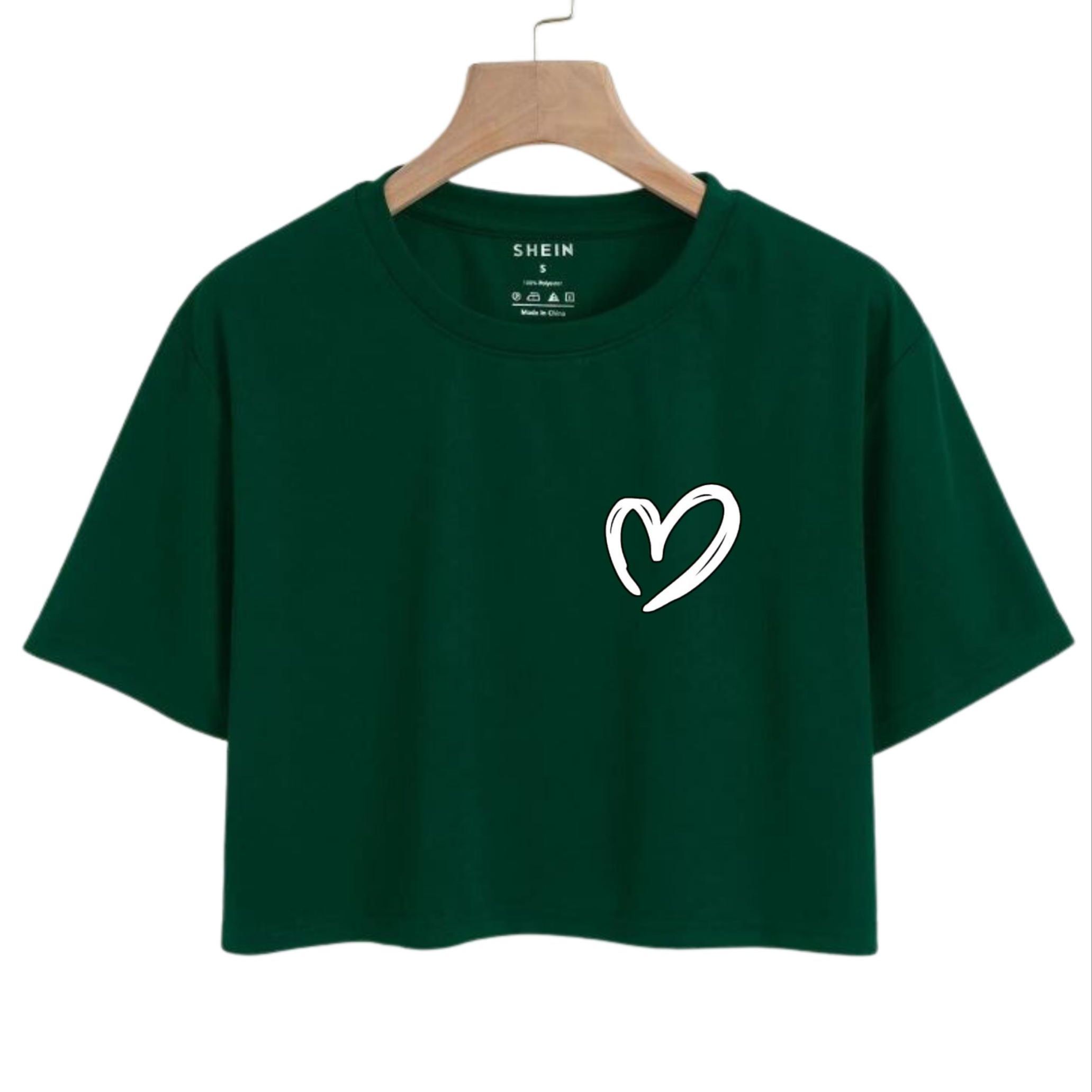 New Graphic Heart Logo Print Crop Top Round Neck Half Sleeves Casual Printed Cotton Crop T Shirt For Girls Women And Ladies - Image 1