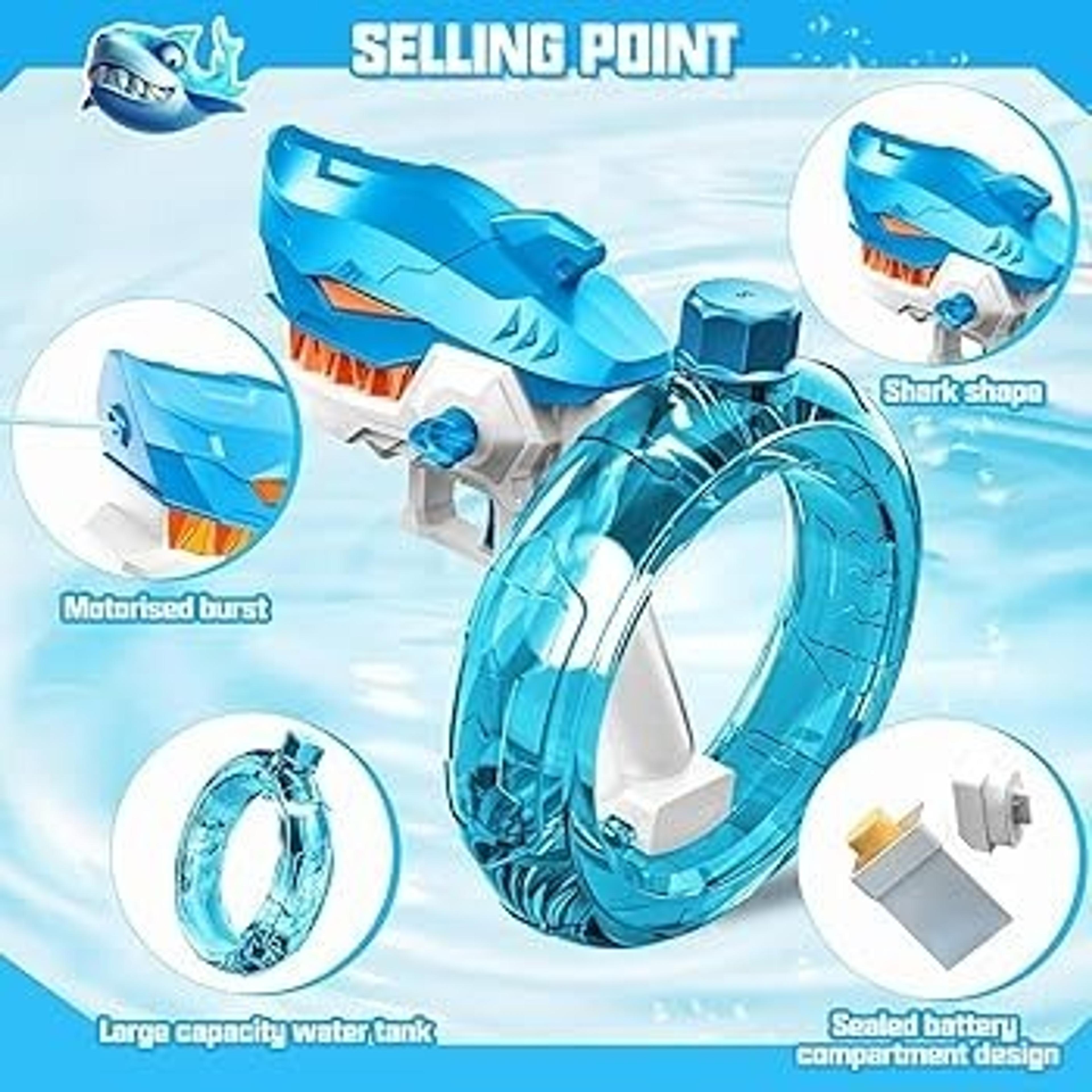 Rechargeable Shark Water Gun – High Pressure Electric Water Blaster Toy For Kids, Long Range Water Shooter, Fun Outdoor Summer Play (Random Color) image 6