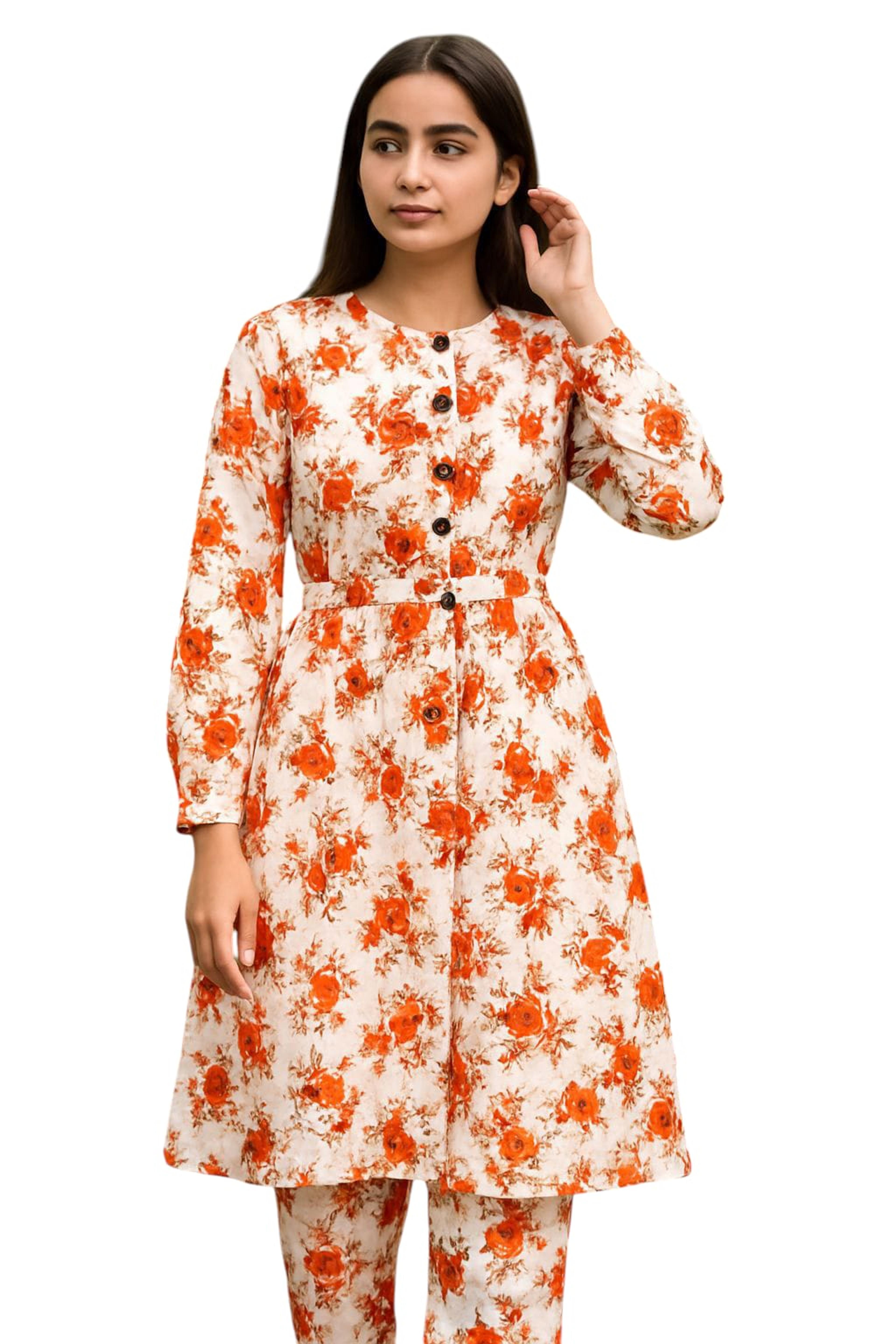 Zebaish Stitched Printed 3PC Maxi Dress for Women – Stylish Long Dress for Girls – Stitched 3-Piece Suit for Women – Trendy Dresses for Girls & Ladies image 3