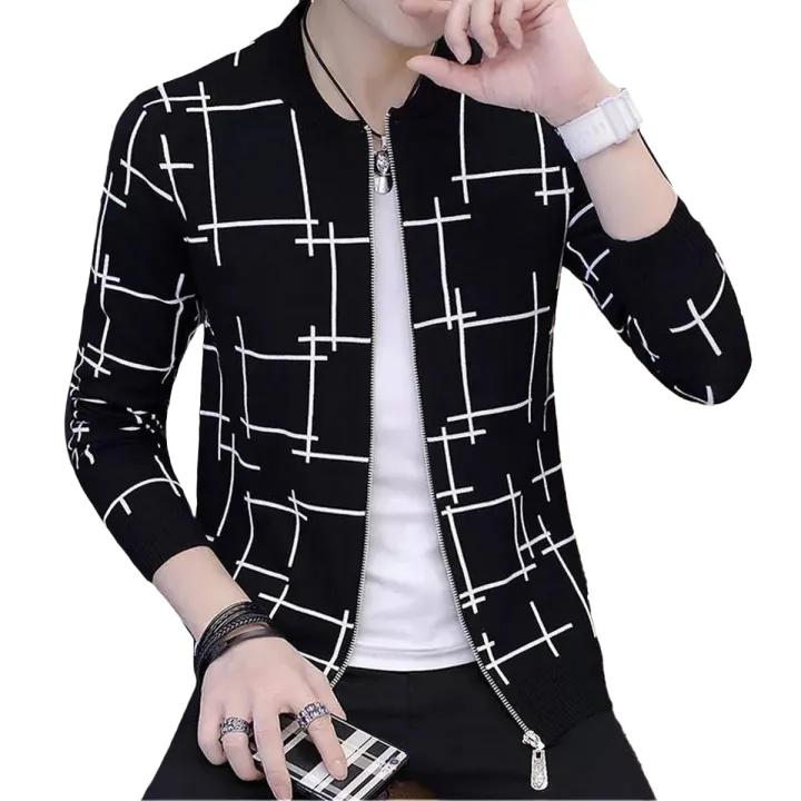 Black Lining Printed Zipper Jacket - Stay Stylish And Cozy With This Black Lining Printed Zipper Jacket