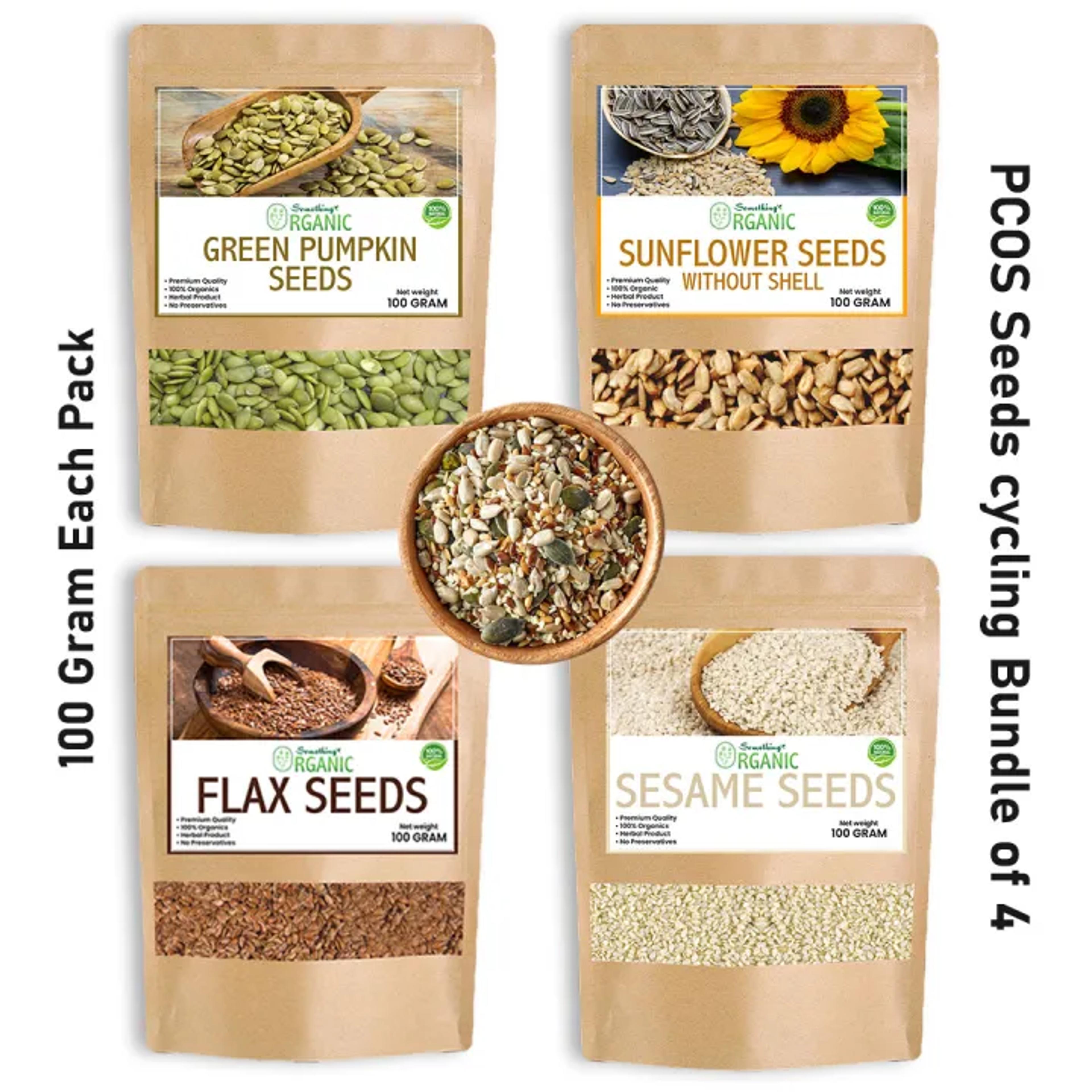 Bundle Of 4 Green Pumpkin, Sunflower, Flexseeds, Seasame Seeds PCOS Seeds Cyling Kit image 1