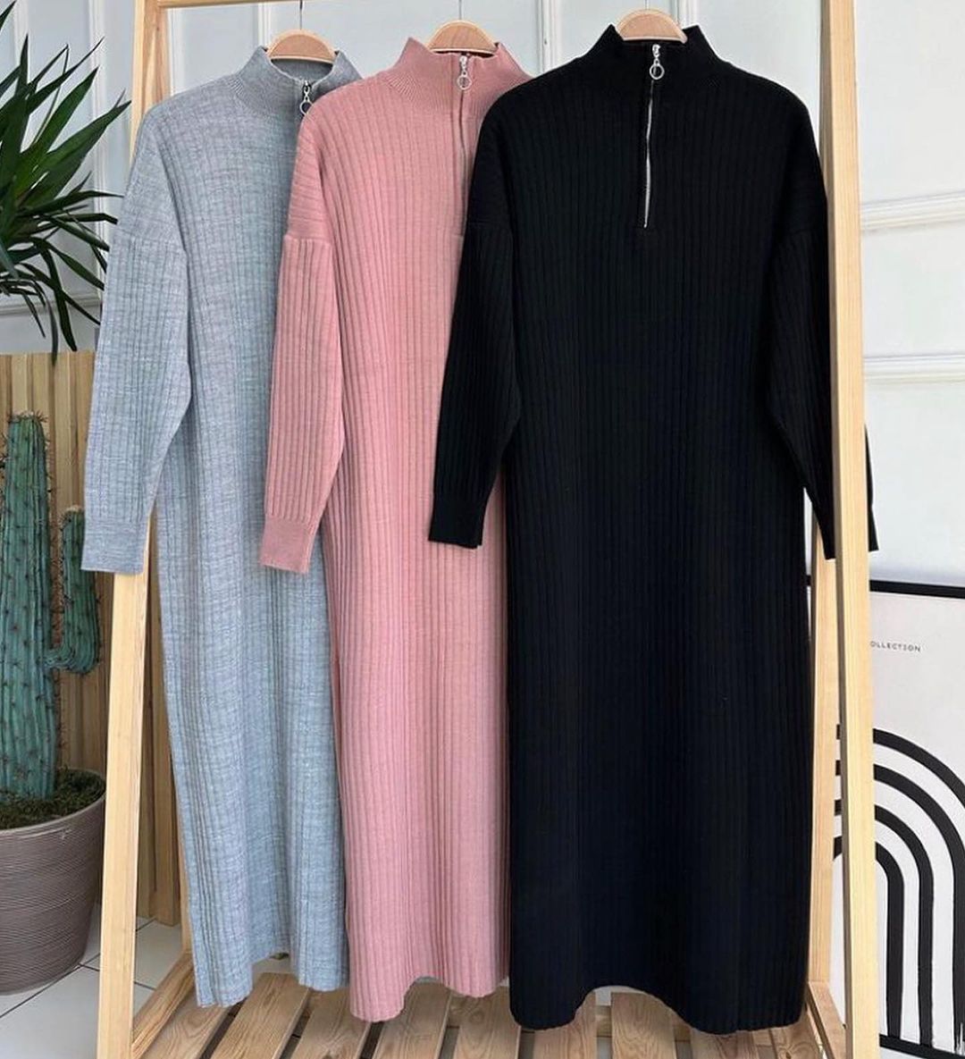 Dress For Girls - Zip Long Bodycone Dress - Dresses For Women - Dresses - Dresses For Girls - Dress - Article Zip Long Bodycone Dress Stuff Rib Jersey(Winter) - Image 3