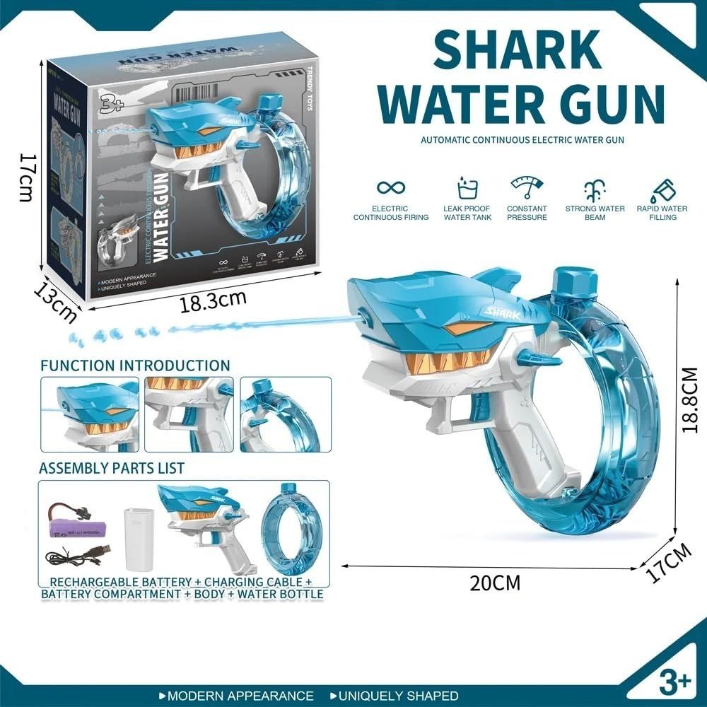 Rechargeable Shark Water Gun – High Pressure Electric Water Blaster Toy For Kids, Long Range Water Shooter, Fun Outdoor Summer Play (Random Color) - Image 1