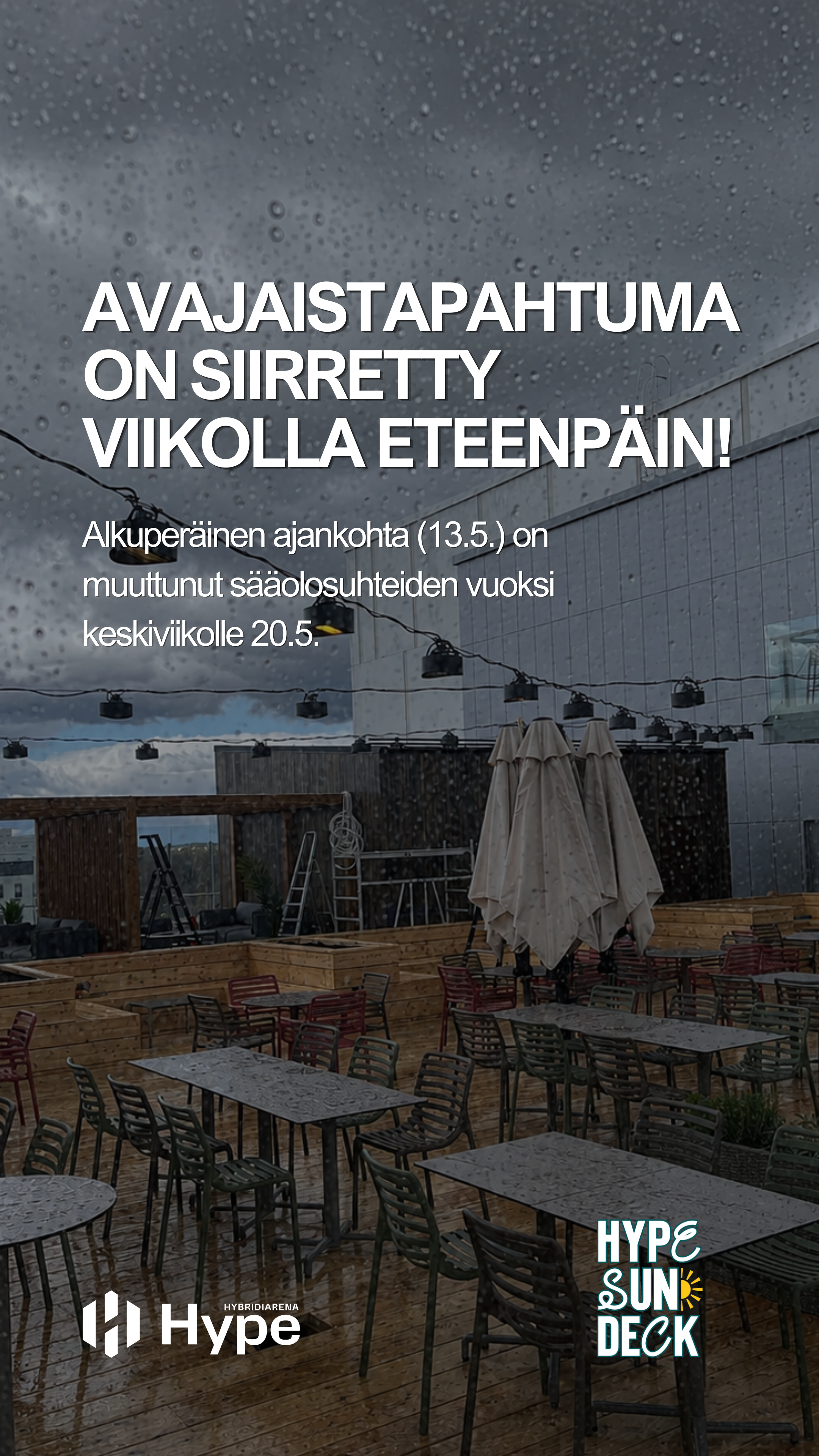 Sun Deckin avajaistapahtuma siirtyy sääolosuhteiden vuoksi