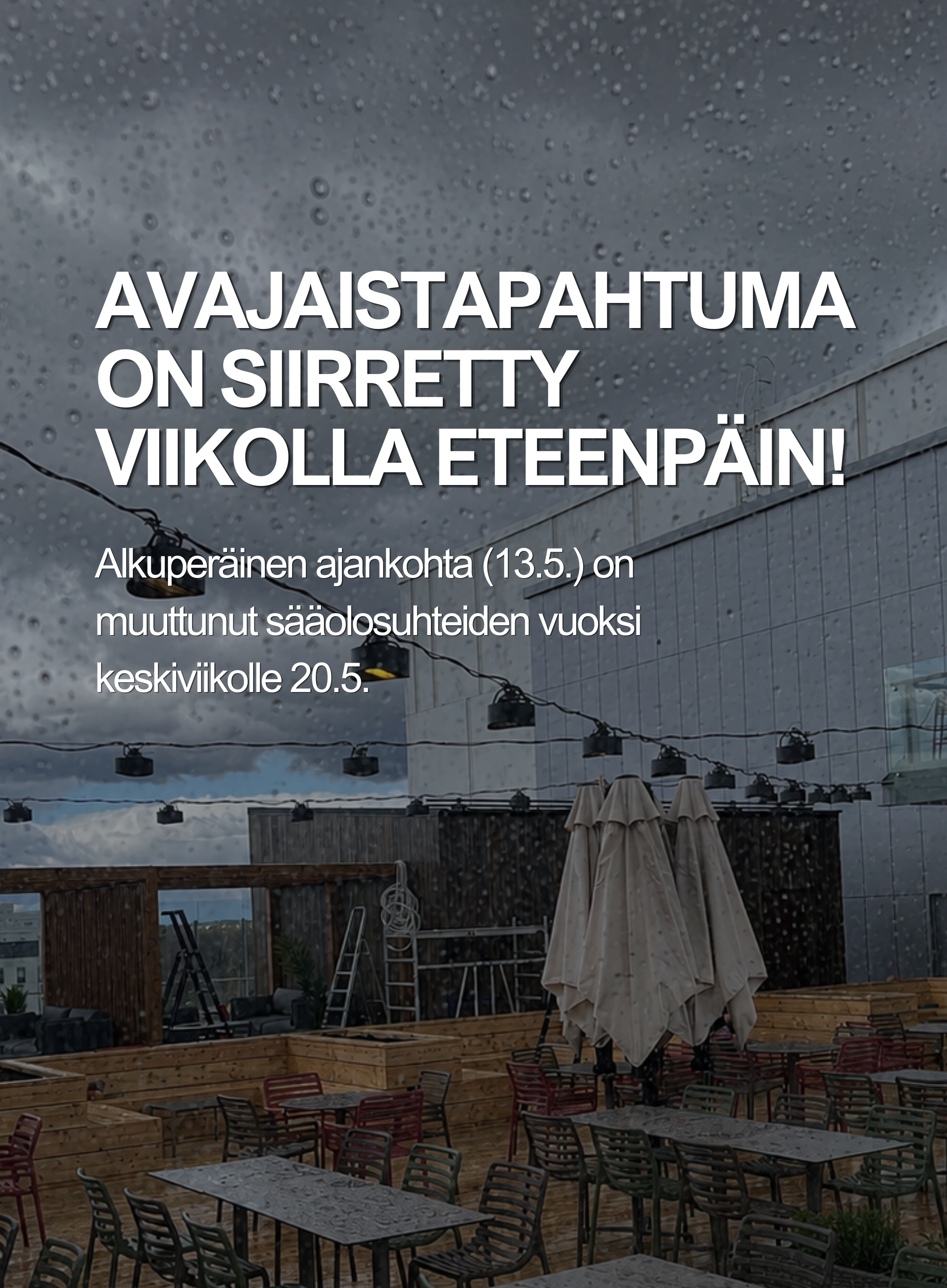 Sun Deckin avajaistapahtuma siirtyy sääolosuhteiden vuoksi