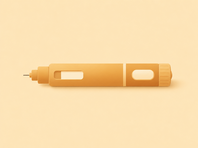 Flat vector illustration of a weight loss injection pen representing the Wegovy dosage schedule in the UK