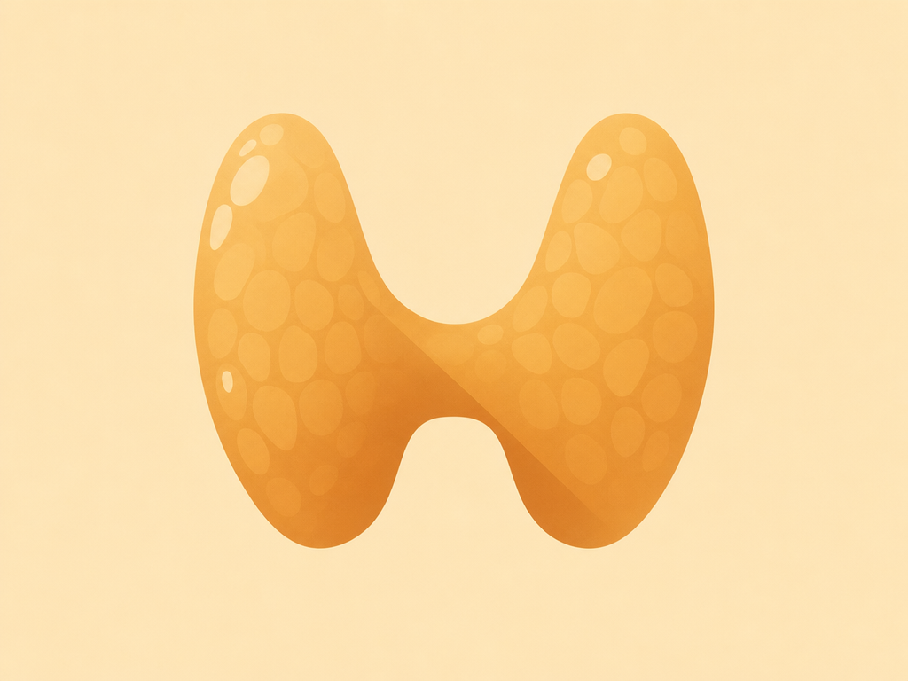 Flat vector illustration of a butterfly-shaped thyroid gland in warm amber tones, illustrating a guide to serum TSH level results