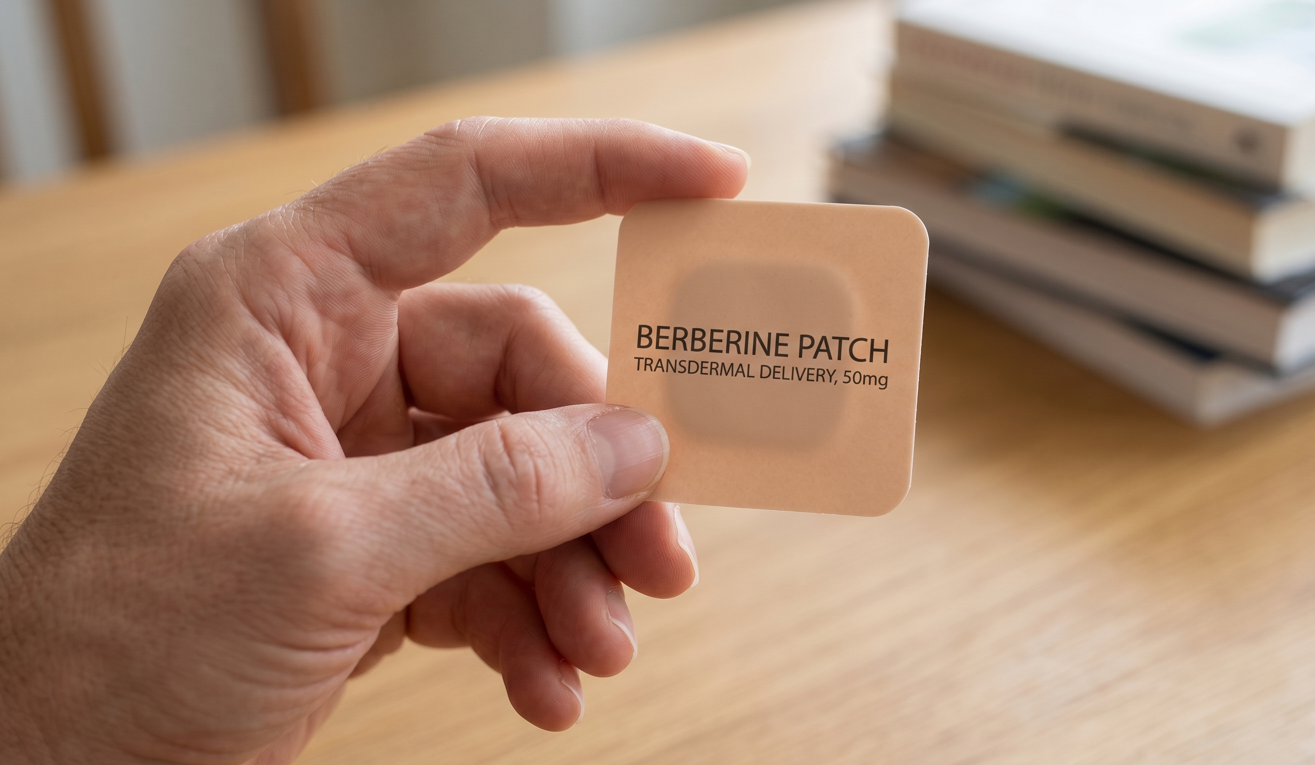 Hand holding a berberine patch