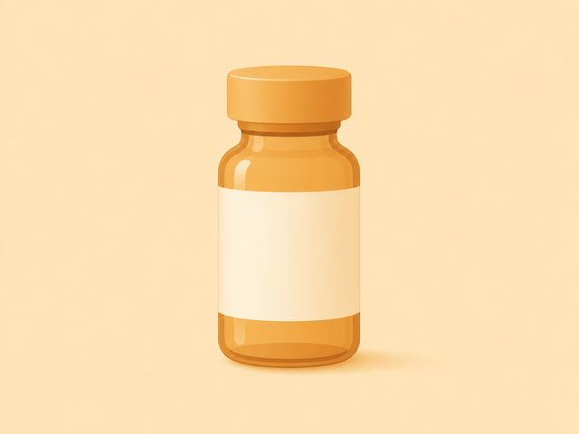 Flat-vector illustration of a small amber medicine vial, illustrating a guide to NAD injections in the UK