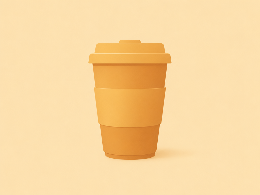 Minimalist amber illustration of a takeaway coffee cup on a cream background, for a guide to protein coffee in the UK