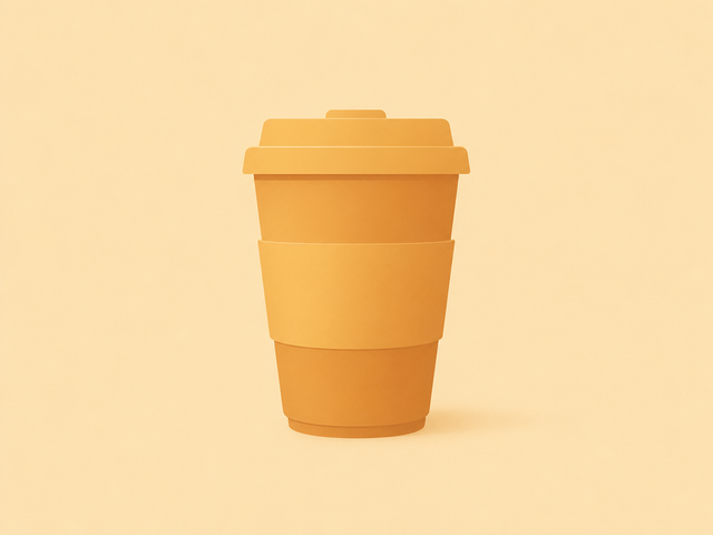 Minimalist amber illustration of a takeaway coffee cup on a cream background, for a guide to protein coffee in the UK