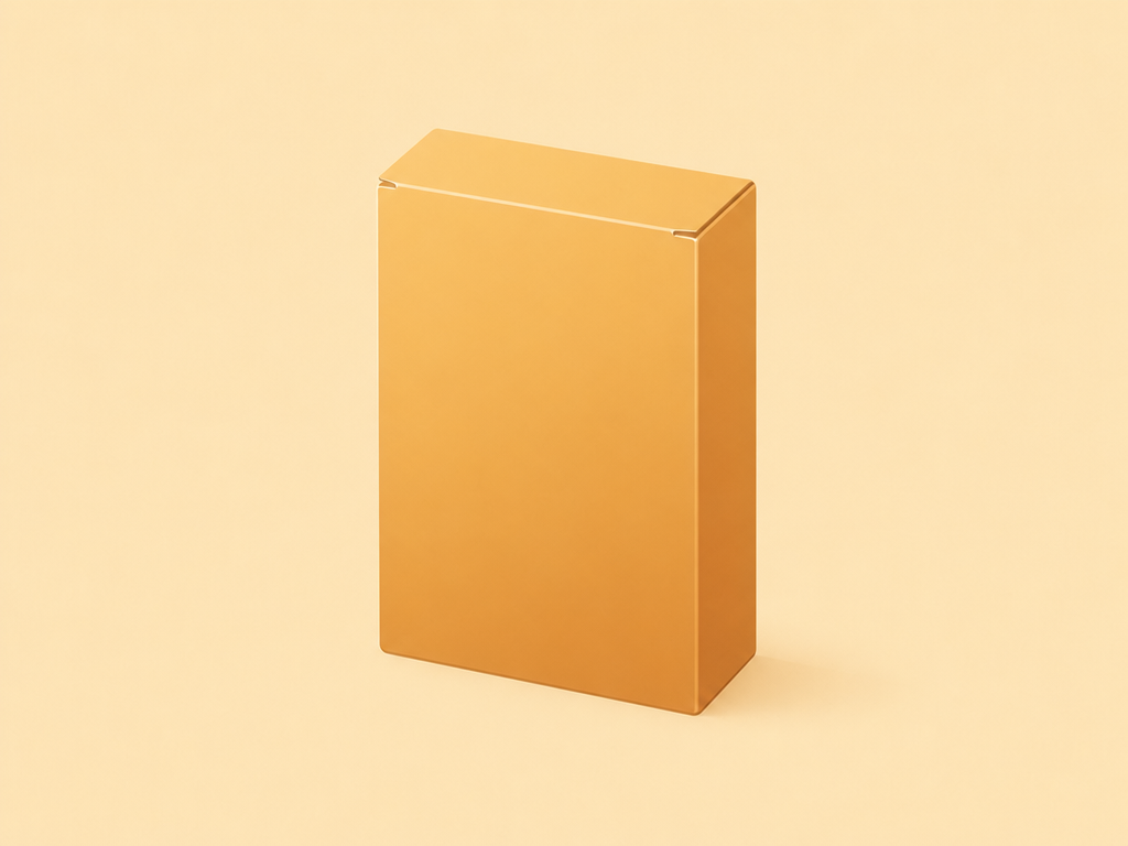 Minimalist amber illustration of a blank medicine carton, representing Zepbound UK availability and the Mounjaro equivalent