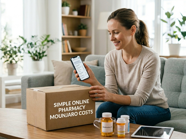 Person with a box that says Simple Online Pharmacy
