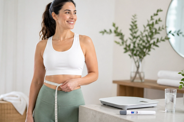 Woman with a tape measure around her waist