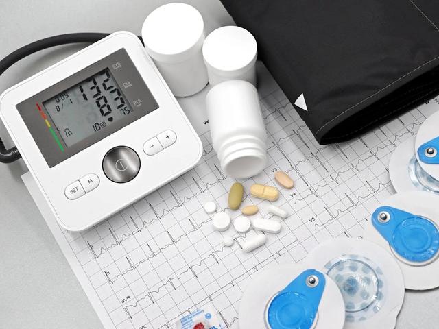 Blood pressure monitor on a table