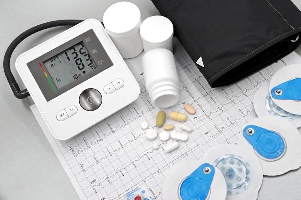 Blood pressure monitor on a table