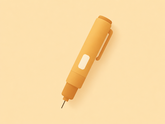 Flat-vector illustration of a GLP-1 injection pen, illustrating a SheMed reviews UK guide