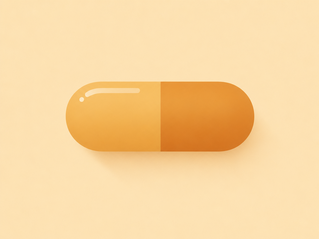 Flat-vector amber supplement capsule on a cream background, illustrating L-carnitine for weight loss
