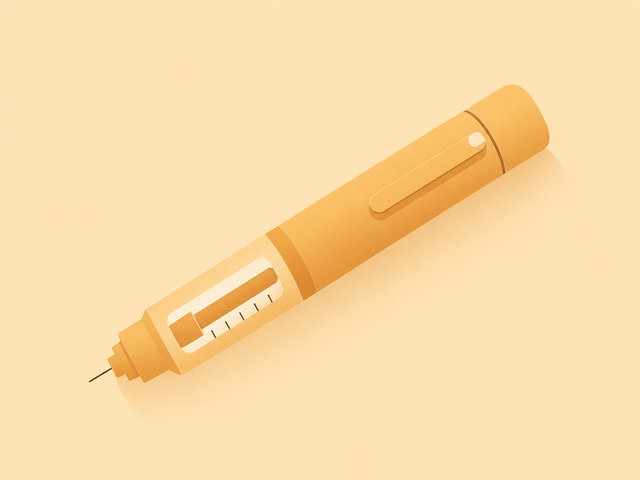 Flat-vector illustration of a GLP-1 injection pen representing Cloud Pharmacy Mounjaro
