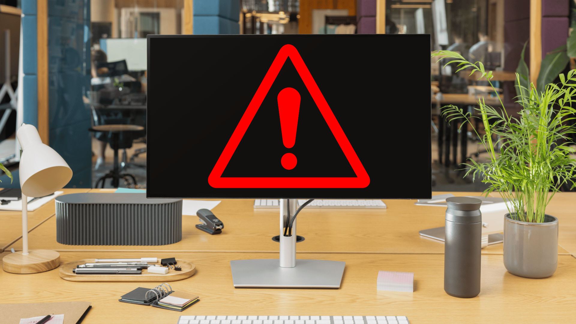 Warning symbol illustration on computer