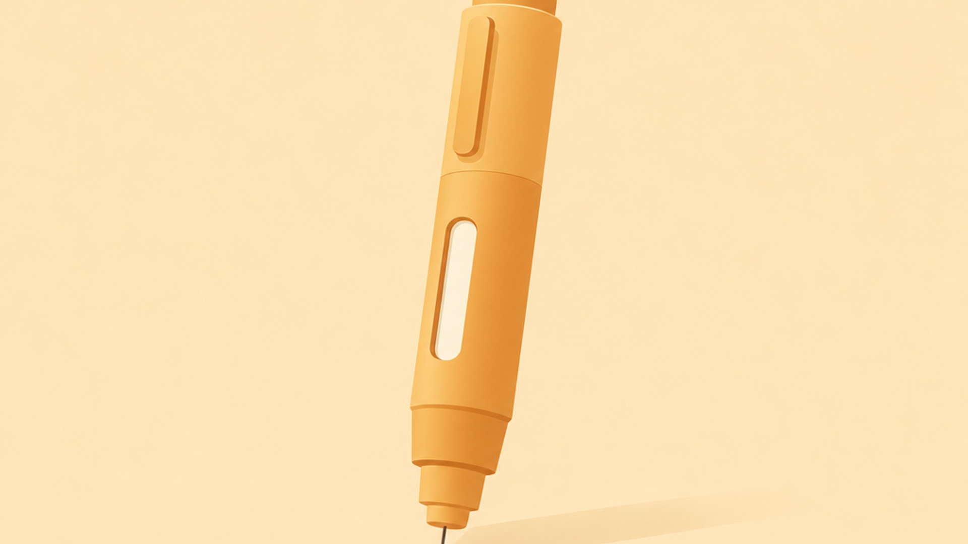 Flat-vector illustration of a Mounjaro 15mg injection pen in warm amber tones on a cream background