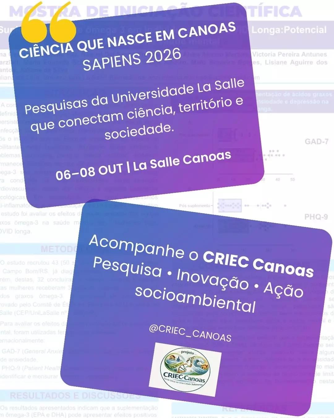 Ciência de Canoas em destaque na Mostra SAPIENS 2026 - 1